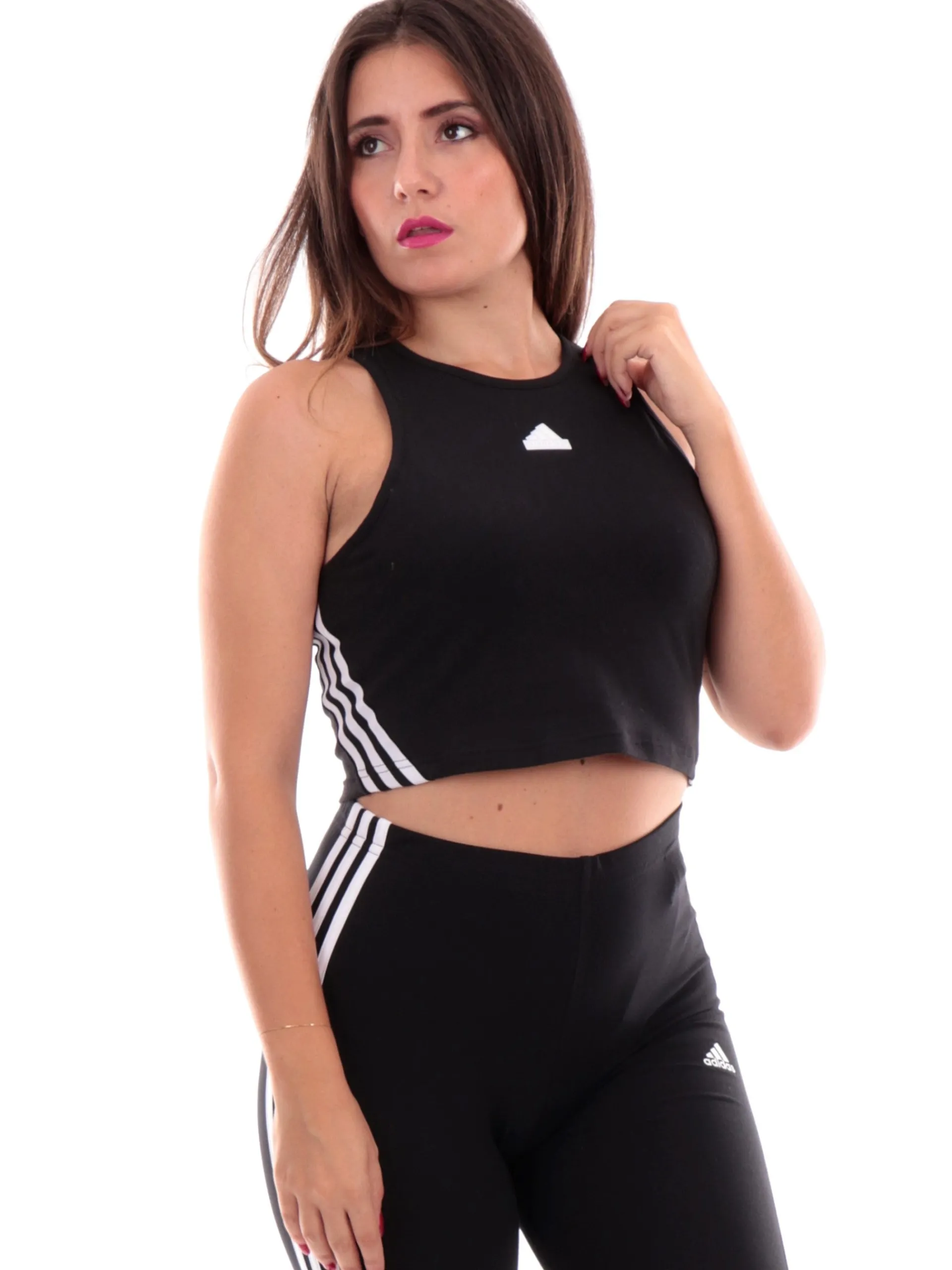 ADIDAS EQUIPMENT Maglie*Adidas Crop Top Tank nero da donna 3 stripes IP1572