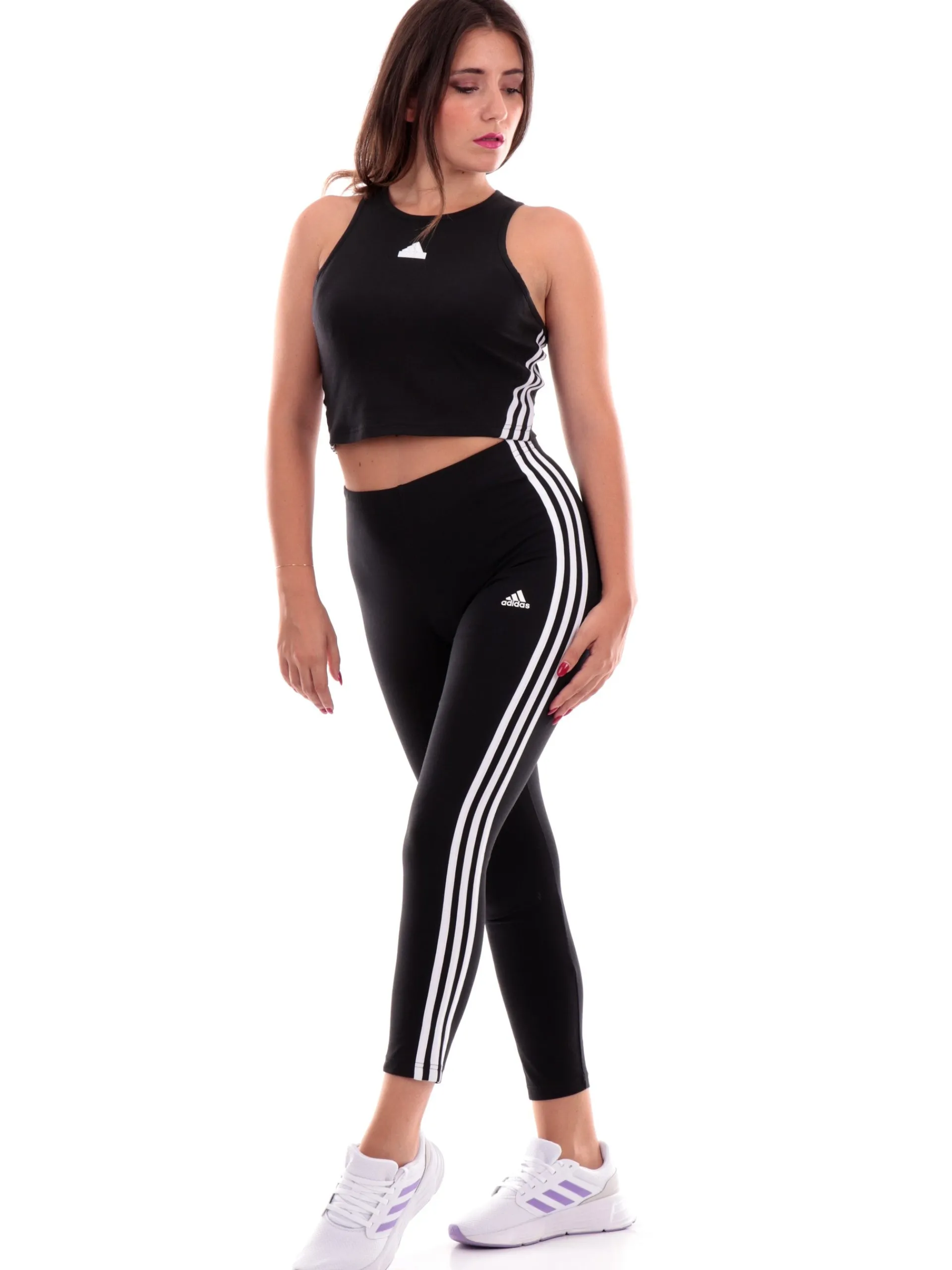 ADIDAS EQUIPMENT Maglie*Adidas Crop Top Tank nero da donna 3 stripes IP1572