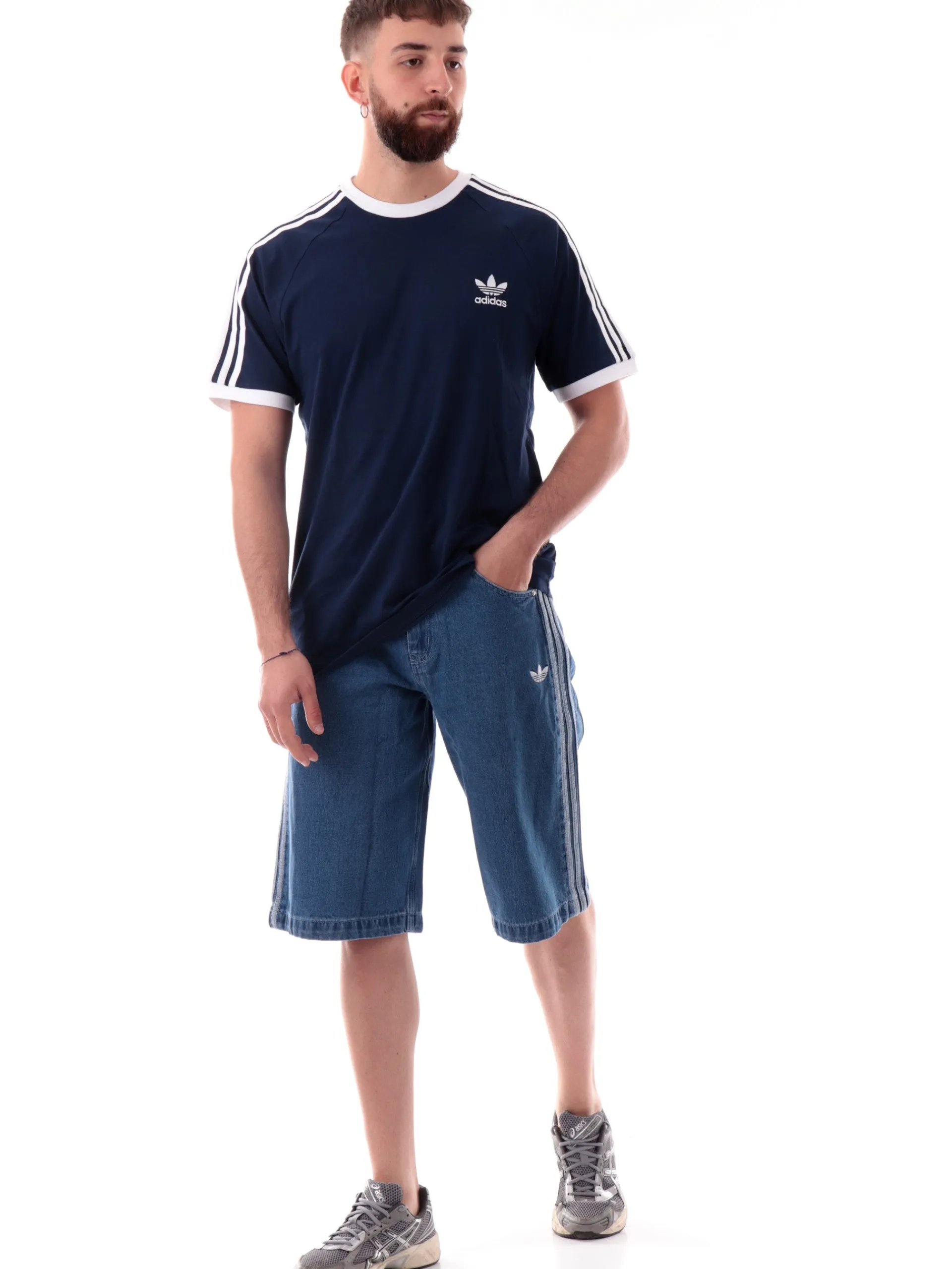 ADIDAS ORIGINALS Bermuda*Bermuda Adidas jeans da uomo 3Stripes vita alta over JC6235