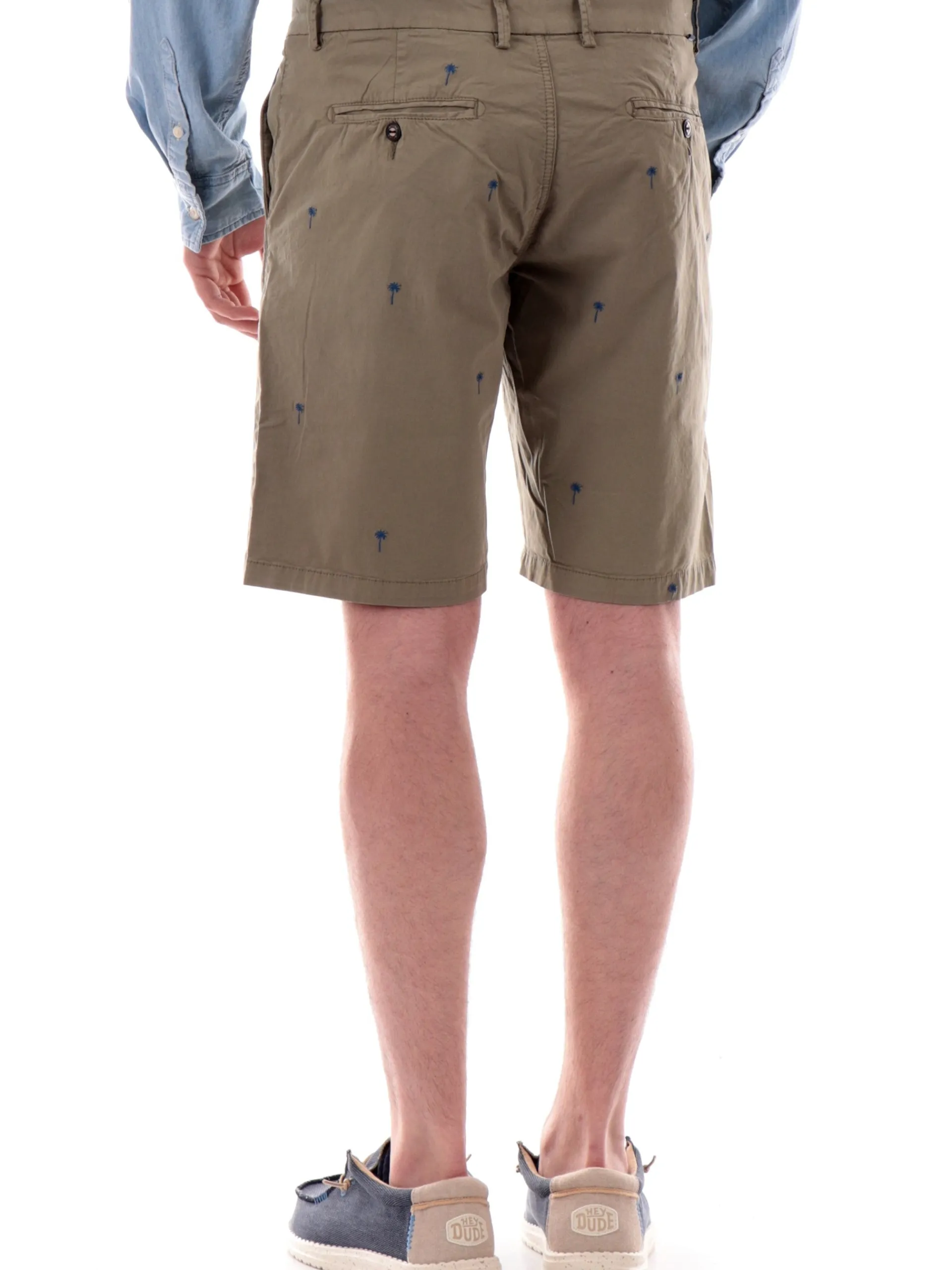 IMPURE Bermuda*Bermuda Chino verdi da uomo con palme ricamate REYPALMS
