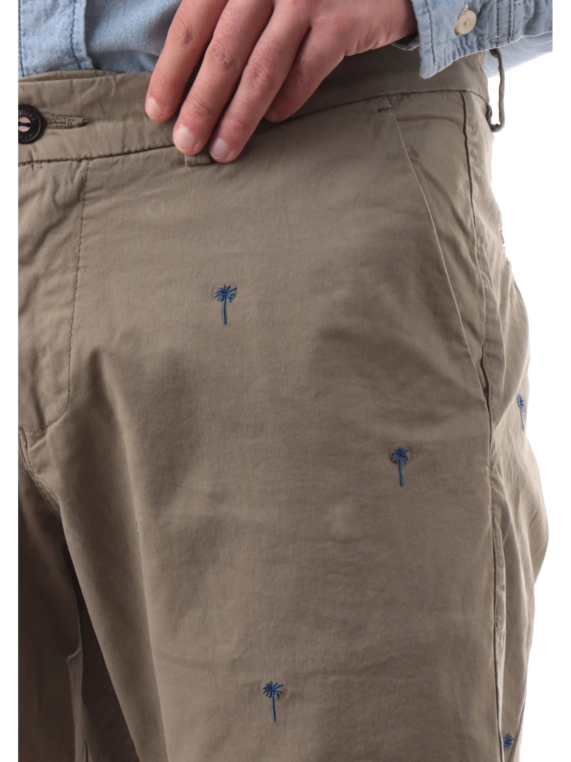 IMPURE Bermuda*Bermuda Chino verdi da uomo con palme ricamate REYPALMS