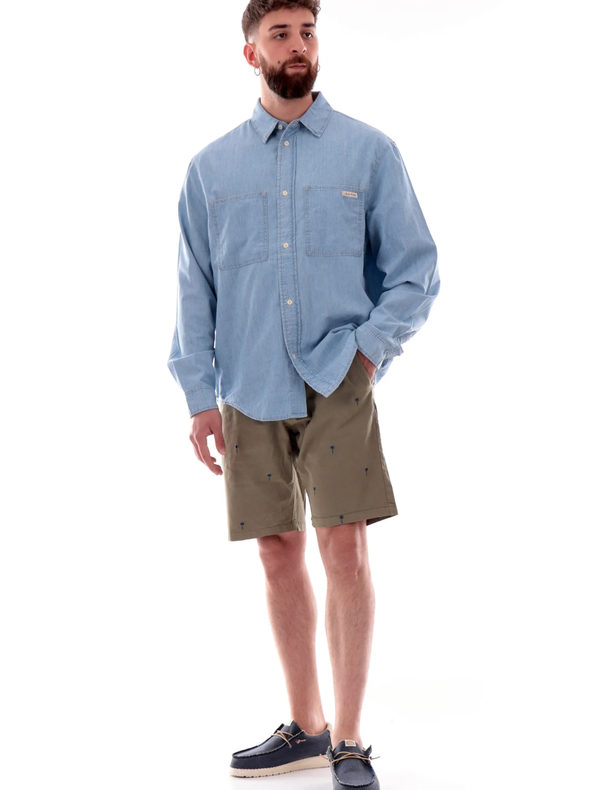 IMPURE Bermuda*Bermuda Chino verdi da uomo con palme ricamate REYPALMS