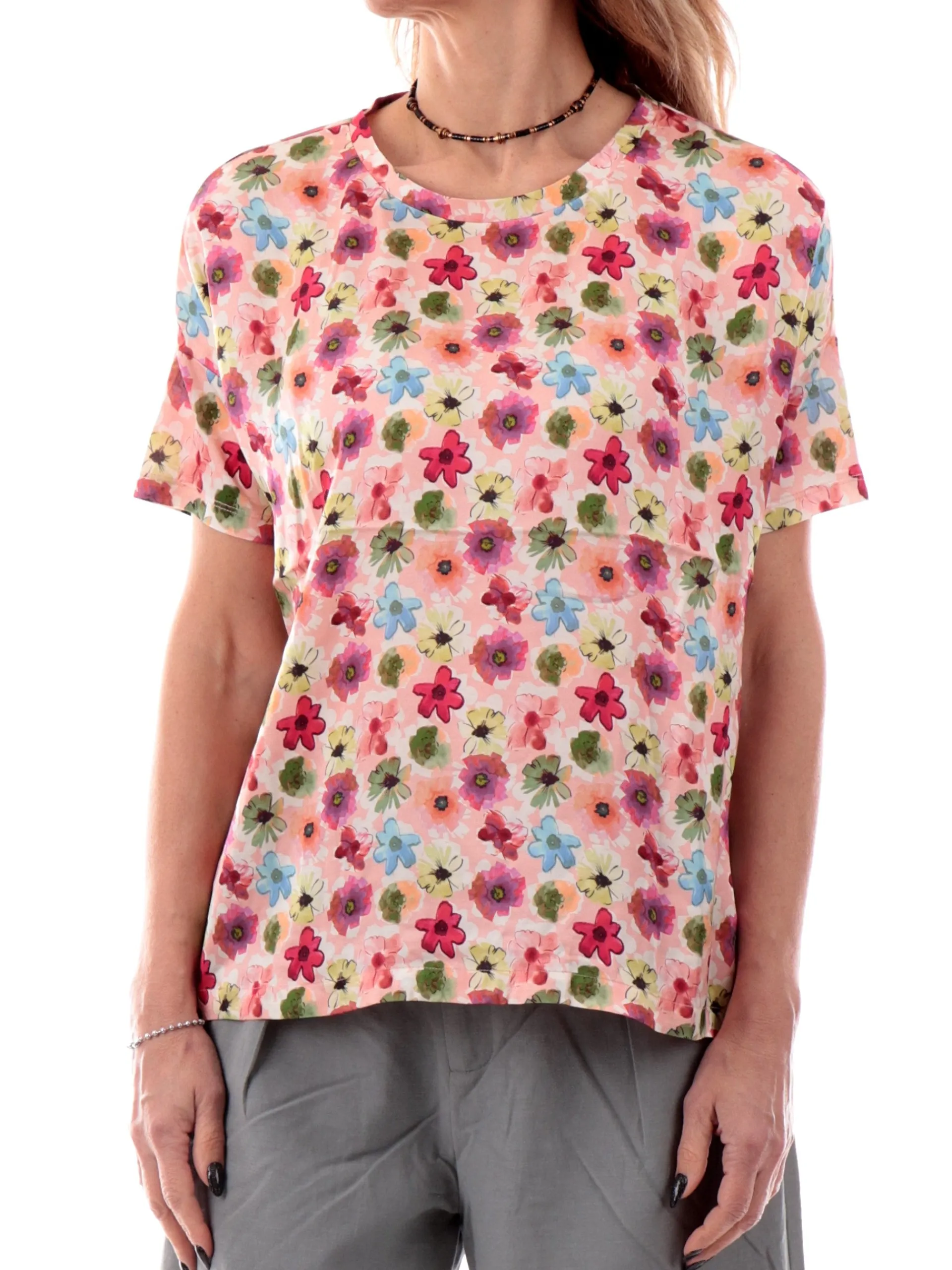 ANIS Maglie*Blusa white rosa da donna maniche corte fantasia floreale 251W1482 201