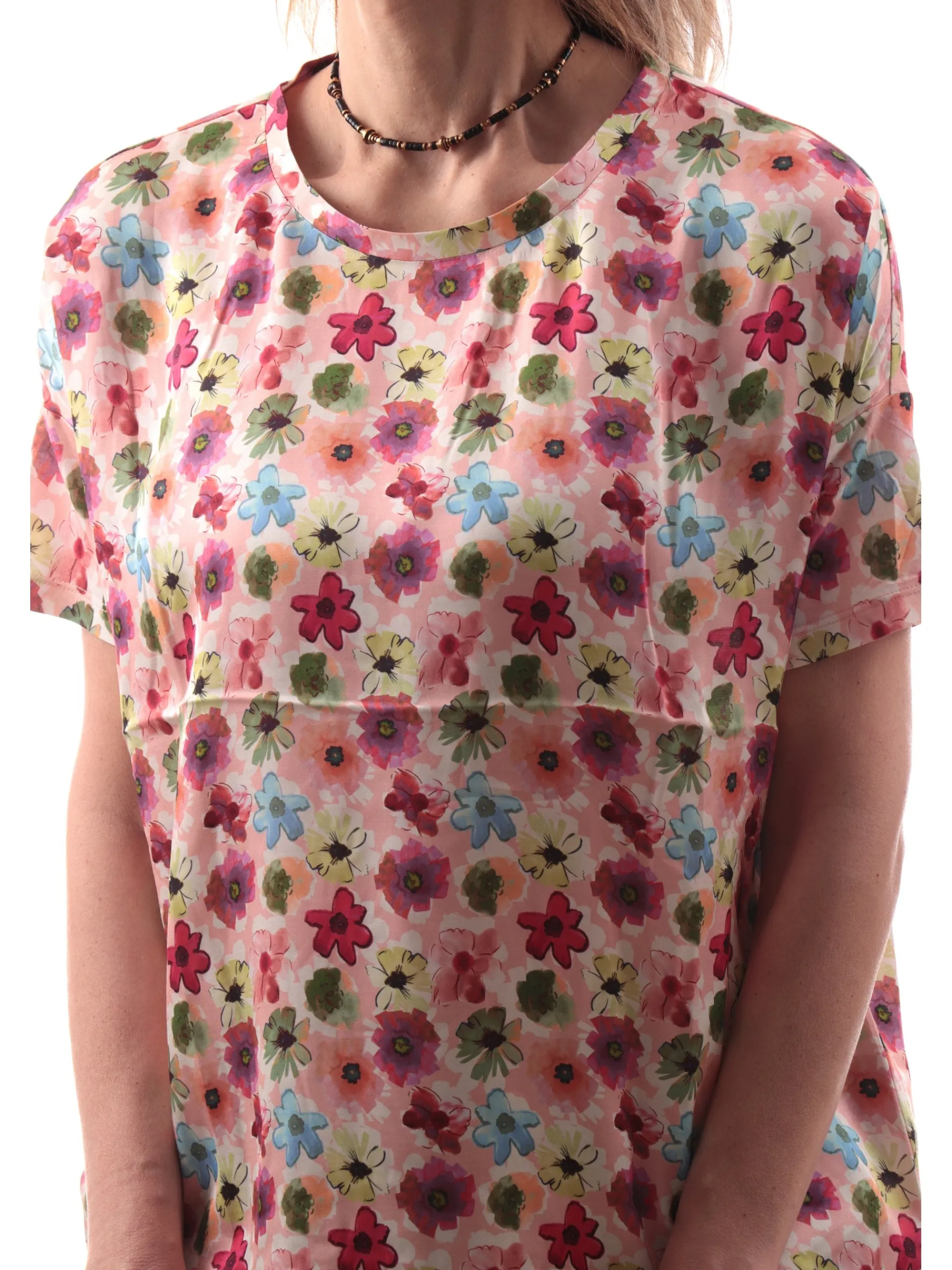 ANIS Maglie*Blusa white rosa da donna maniche corte fantasia floreale 251W1482 201