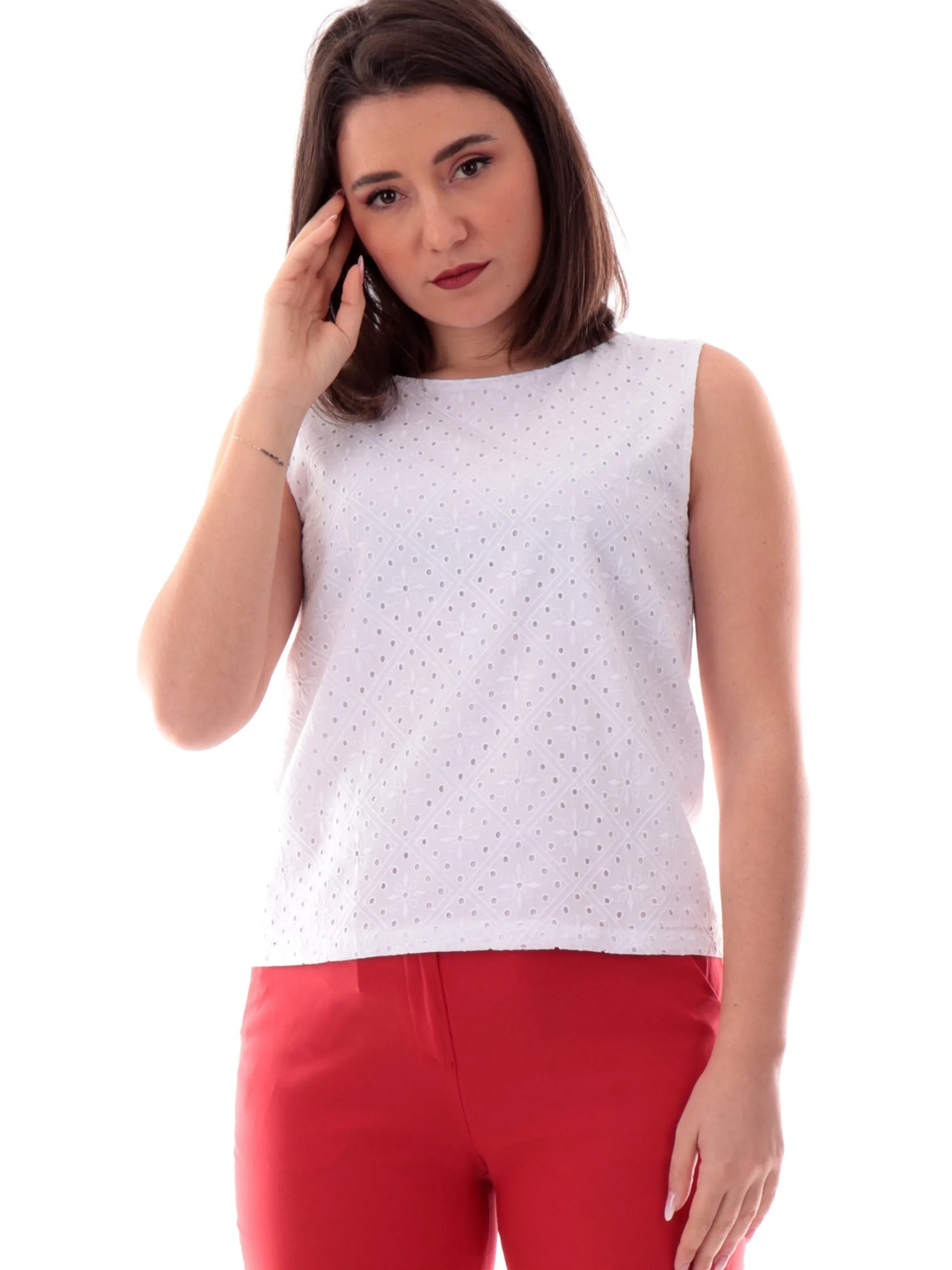 EMME MARELLA Maglie*Blusa bianca da donna smanicata ADD0BBO 001