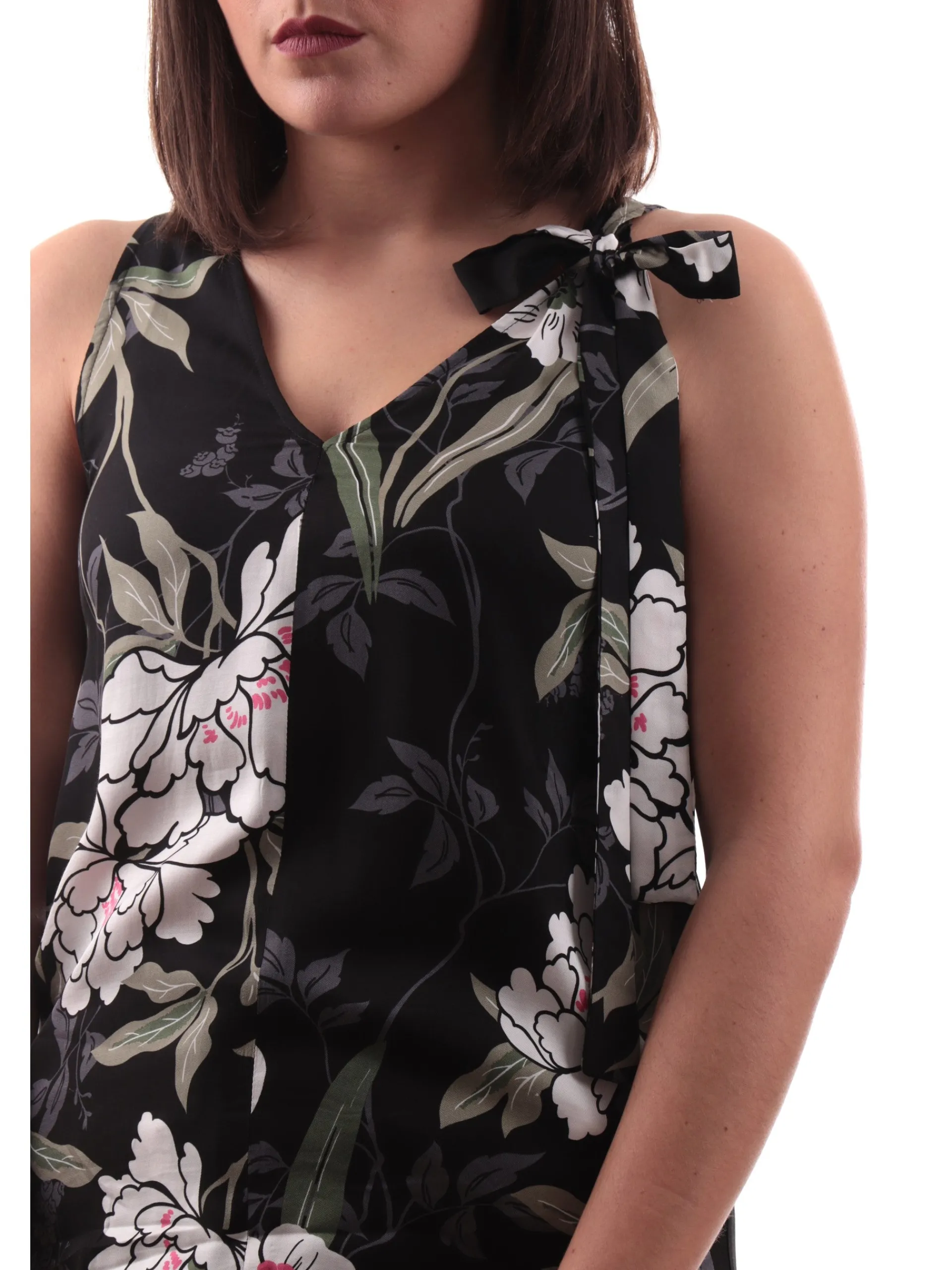EMME MARELLA Maglie*Blusa nera da donna scollo a V a fiori HATELEY003