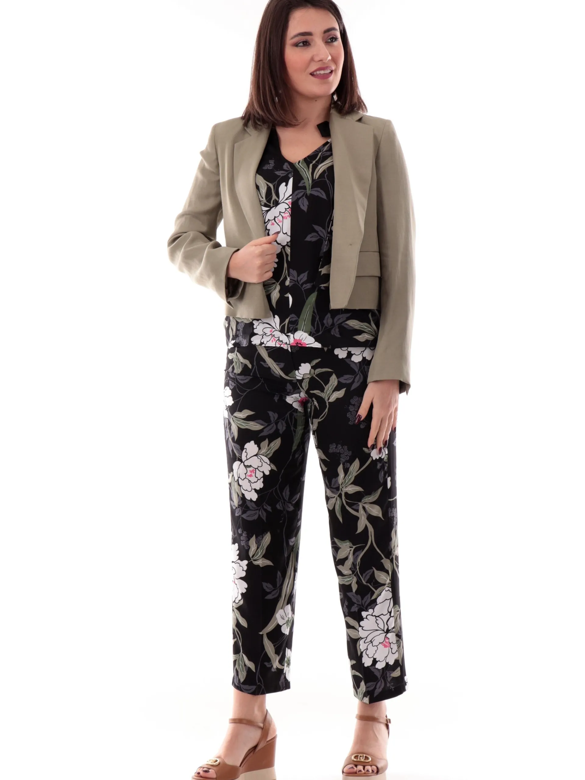 EMME MARELLA Maglie*Blusa nera da donna scollo a V a fiori HATELEY003