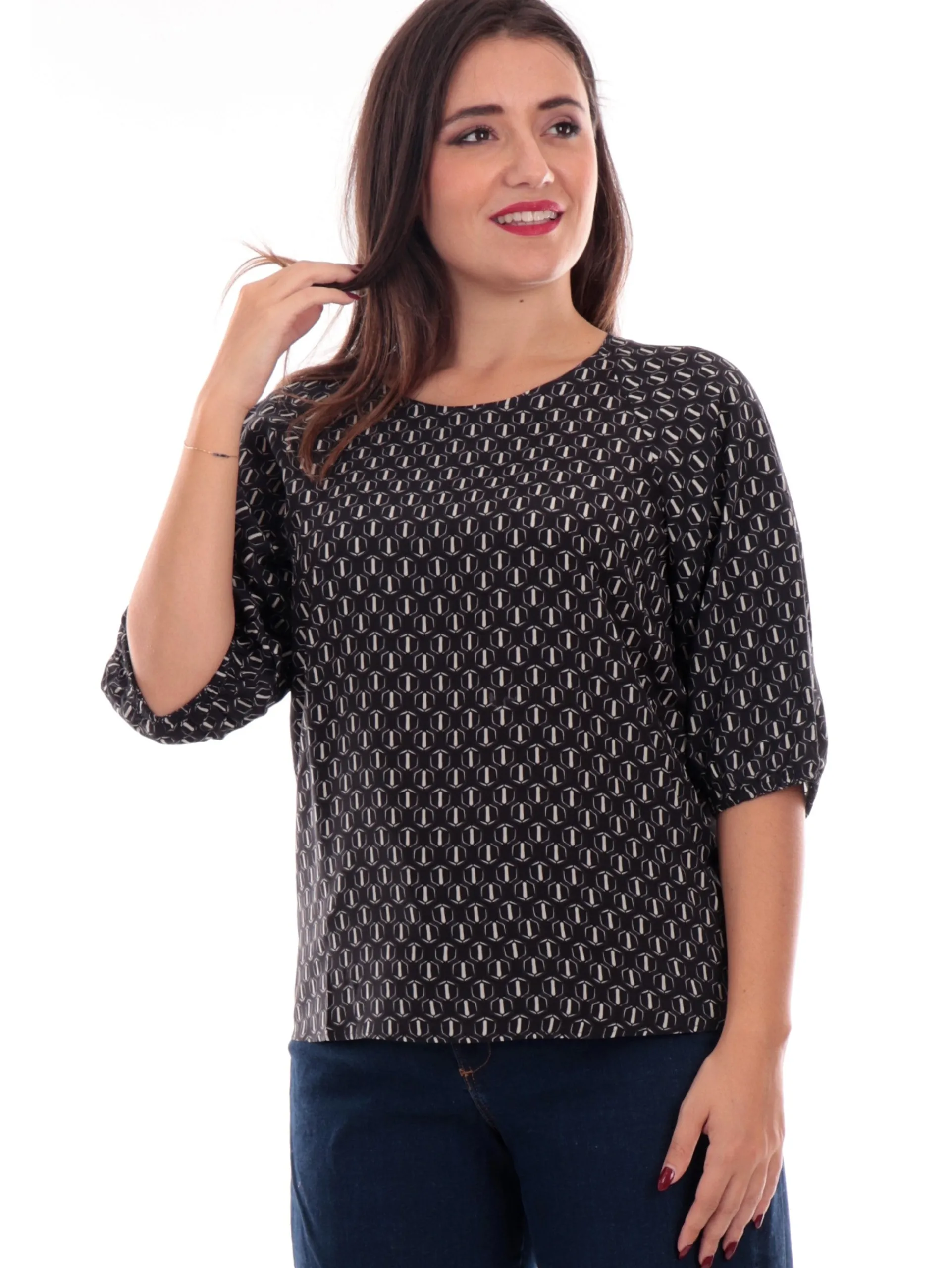 EMME MARELLA Maglie*Blusa nera satin fantasia da donna modello Beirut