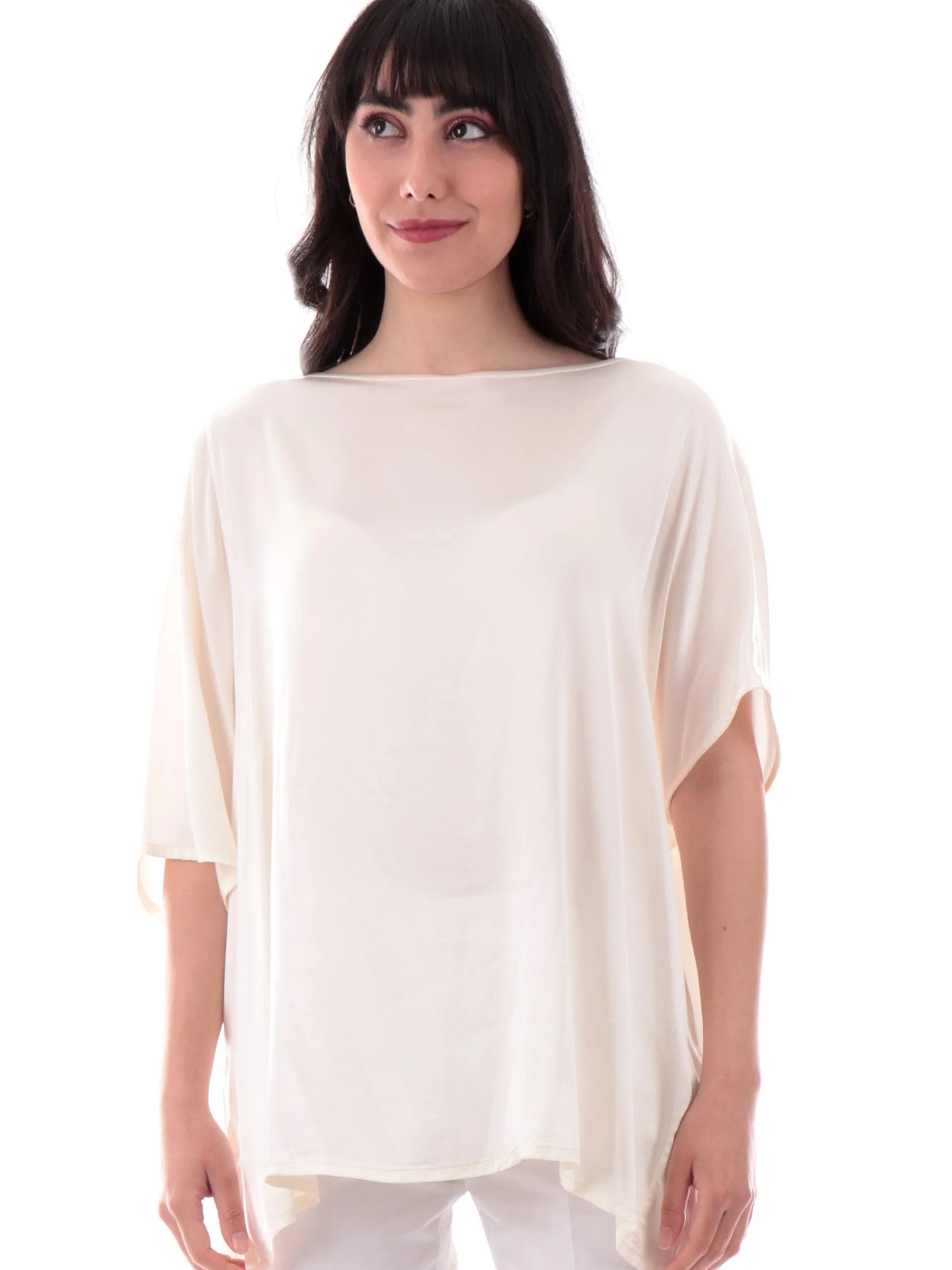 MANILA GRACE Maglie*Blusa bianca asimmetrica da donna vestibilità morbida C039VUMA