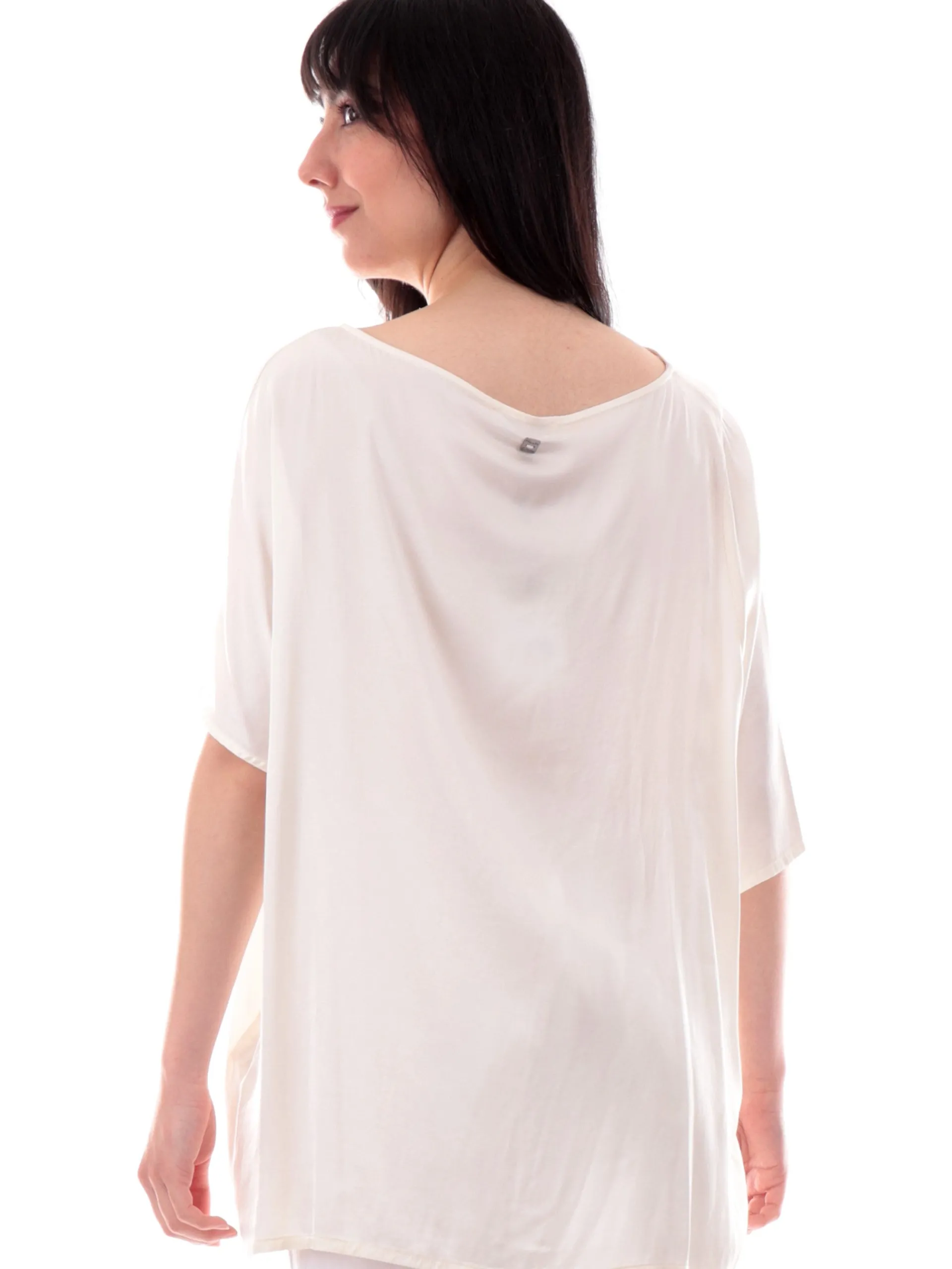 MANILA GRACE Maglie*Blusa bianca asimmetrica da donna vestibilità morbida C039VUMA