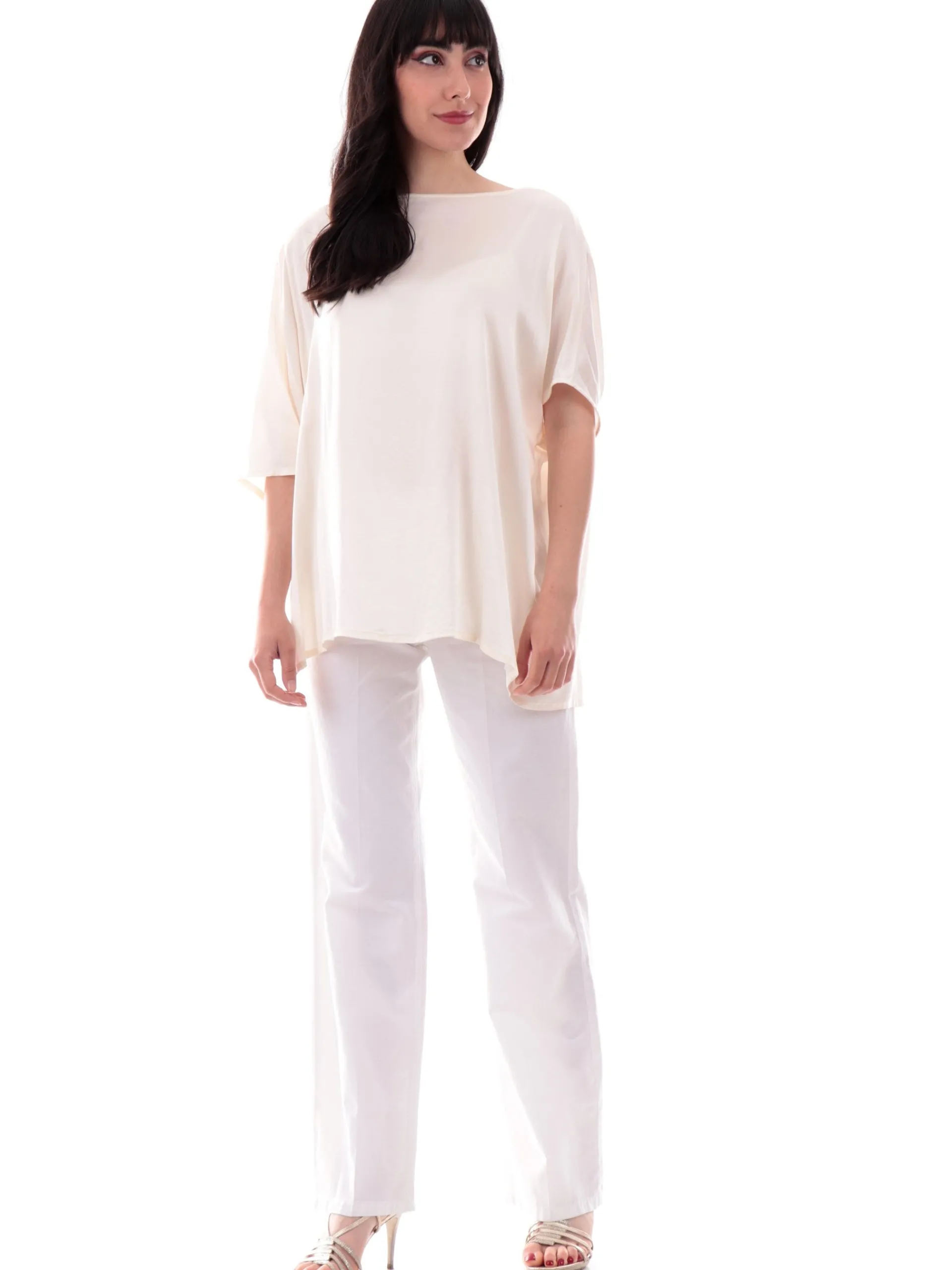 MANILA GRACE Maglie*Blusa bianca asimmetrica da donna vestibilità morbida C039VUMA