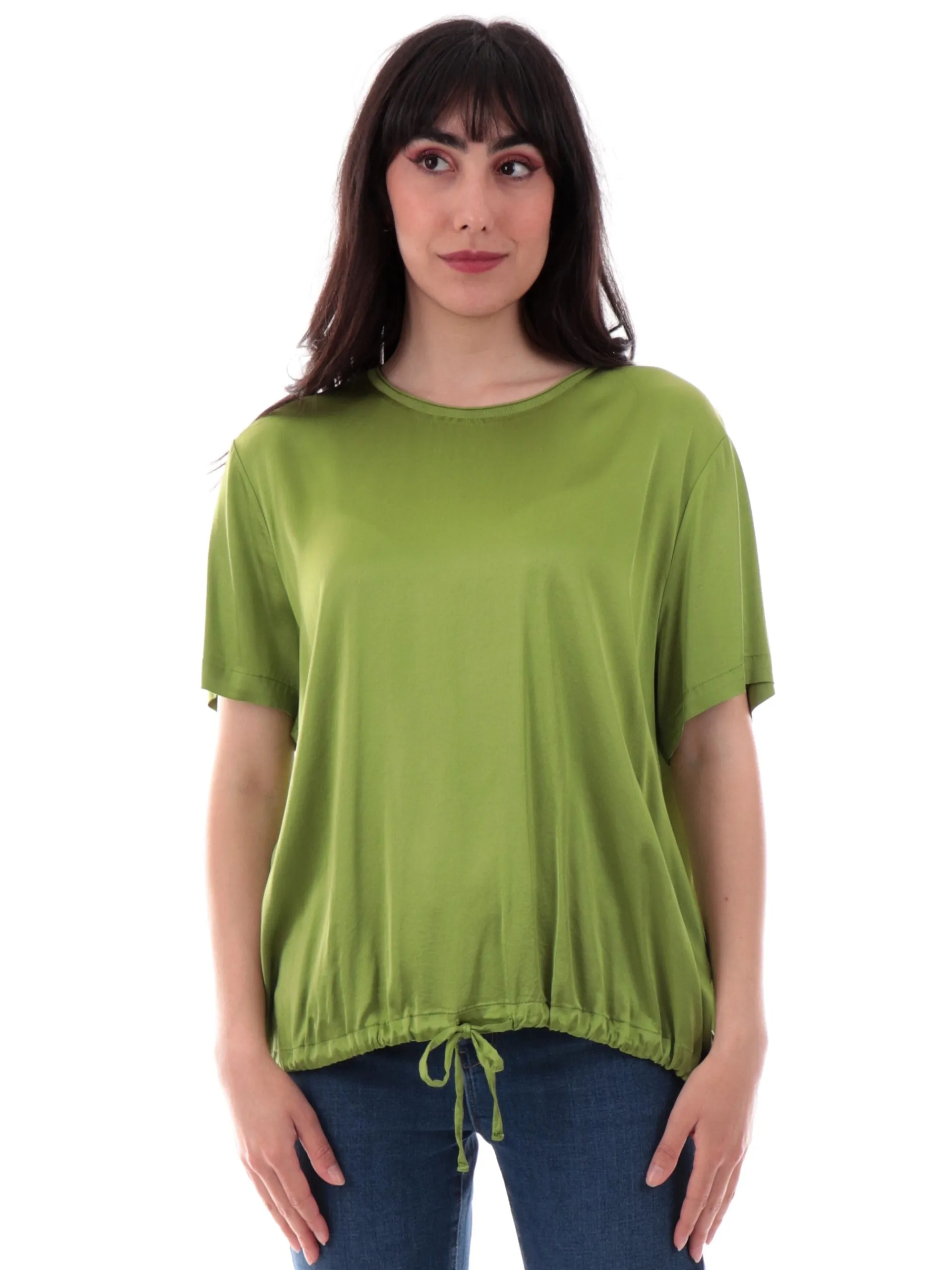 MANILA GRACE Maglie*Blusa girocollo verde da donna con coulisse C040VUMA