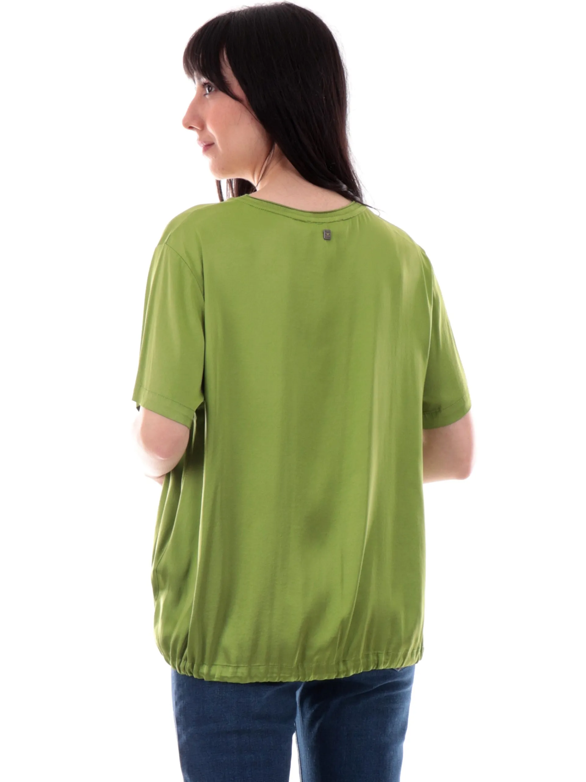 MANILA GRACE Maglie*Blusa girocollo verde da donna con coulisse C040VUMA
