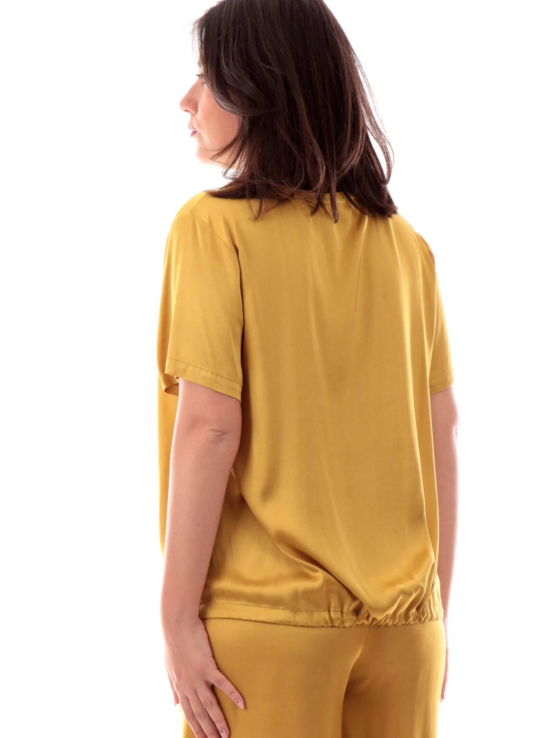 MANILA GRACE Maglie*Blusa girocollo gialla da donna con coulisse C040VUMA