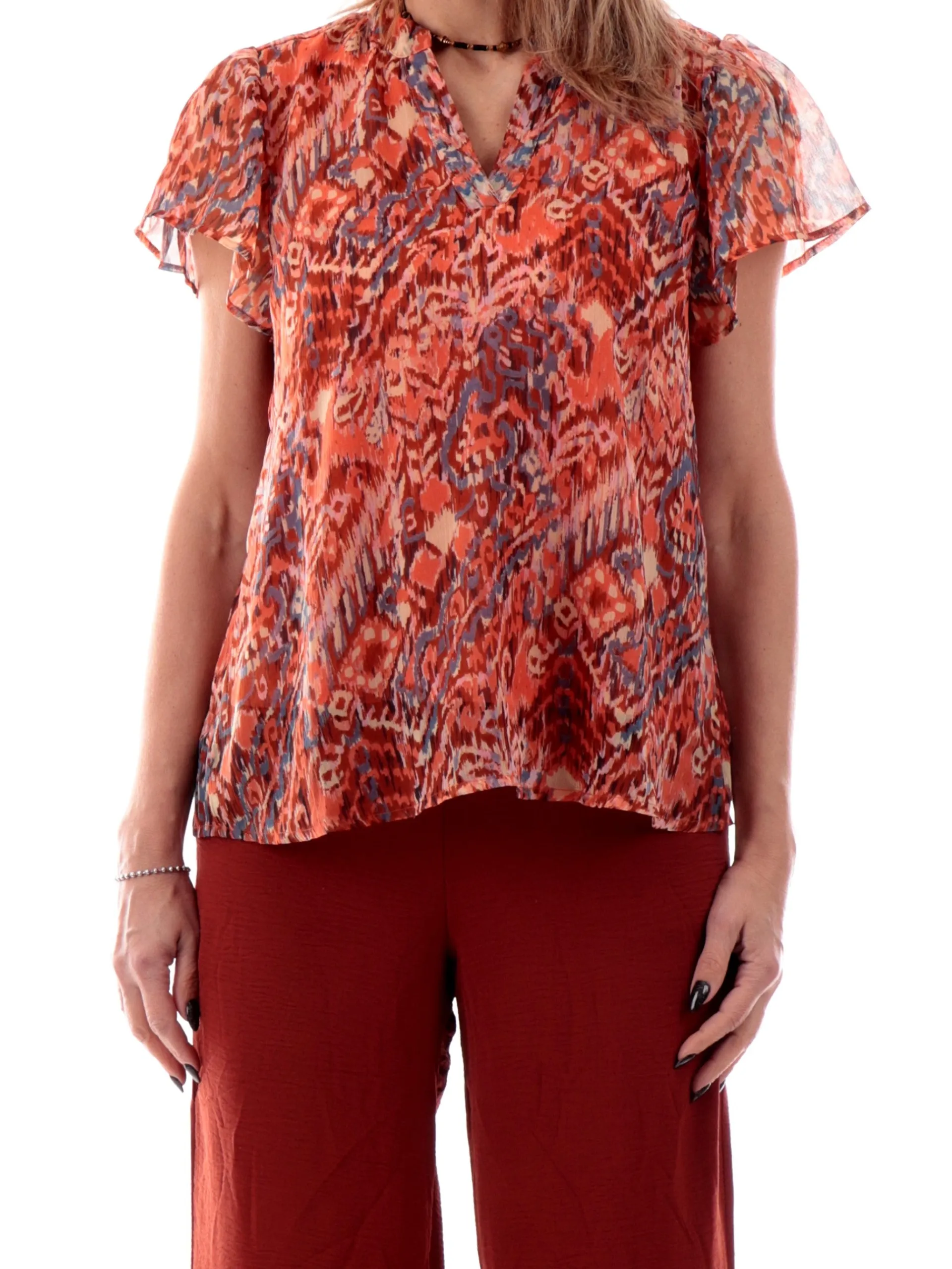 ONLY Maglie*Blusa scollo a V arancione da donna fantasia foulard 15344347