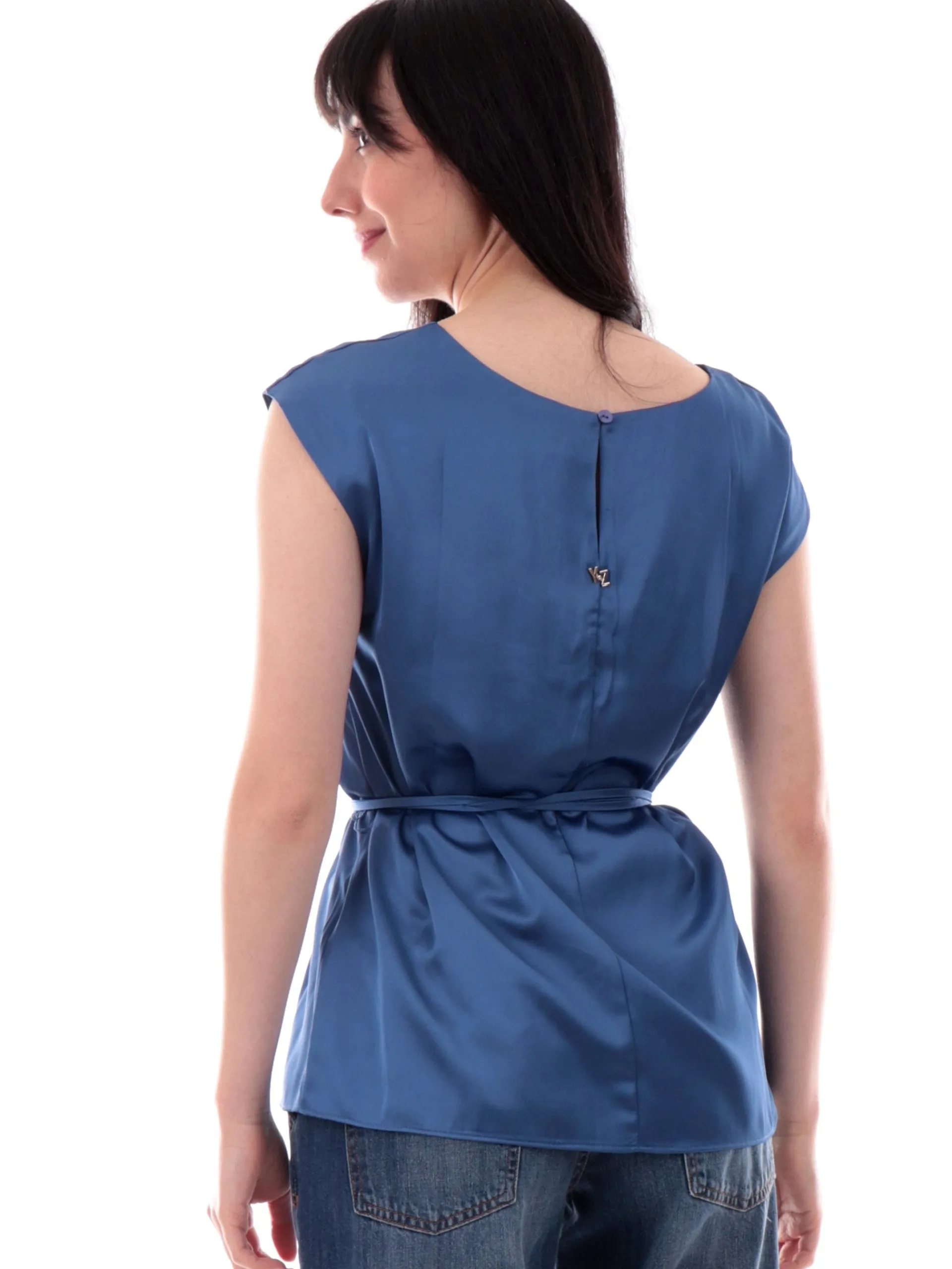 YES ZEE Maglie*Blusa Blu da donna raso satin con cintura C230EU000715