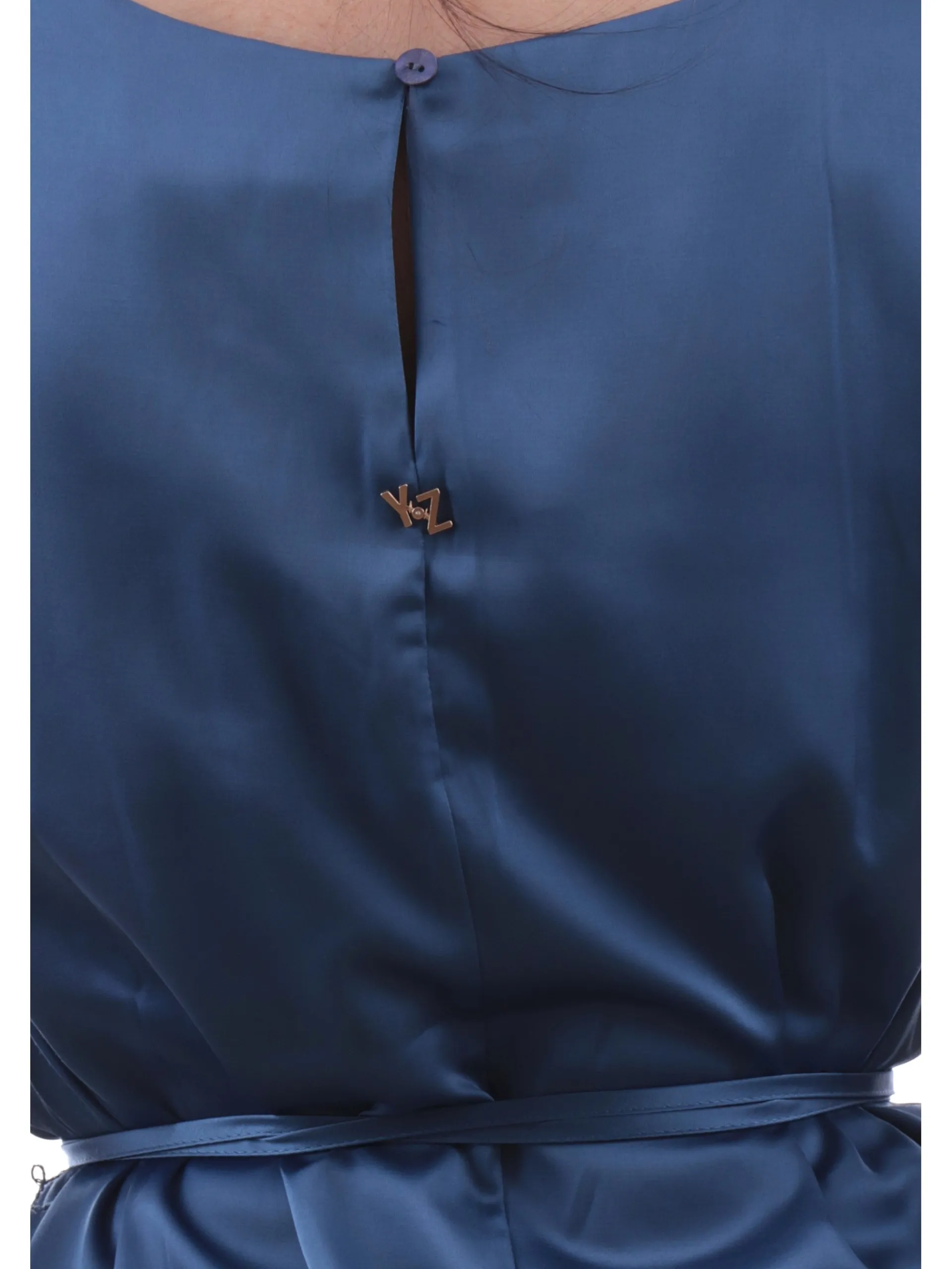 YES ZEE Maglie*Blusa Blu da donna raso satin con cintura C230EU000715
