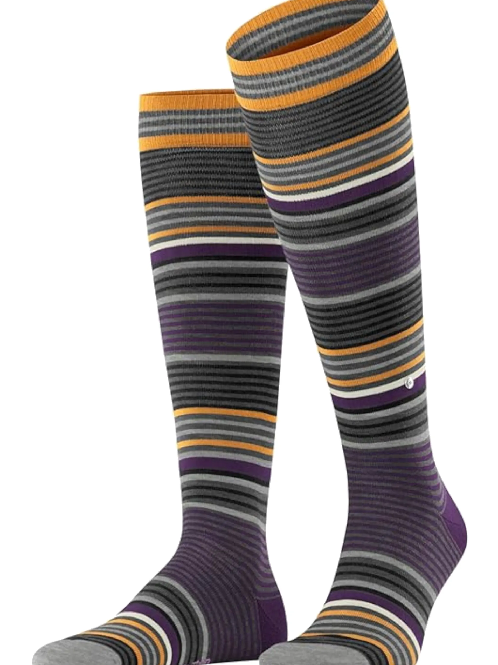 BURLINGTON Calzini*Calzini grigi fantasia righe viola e arancioni Stripe lunghi 21757