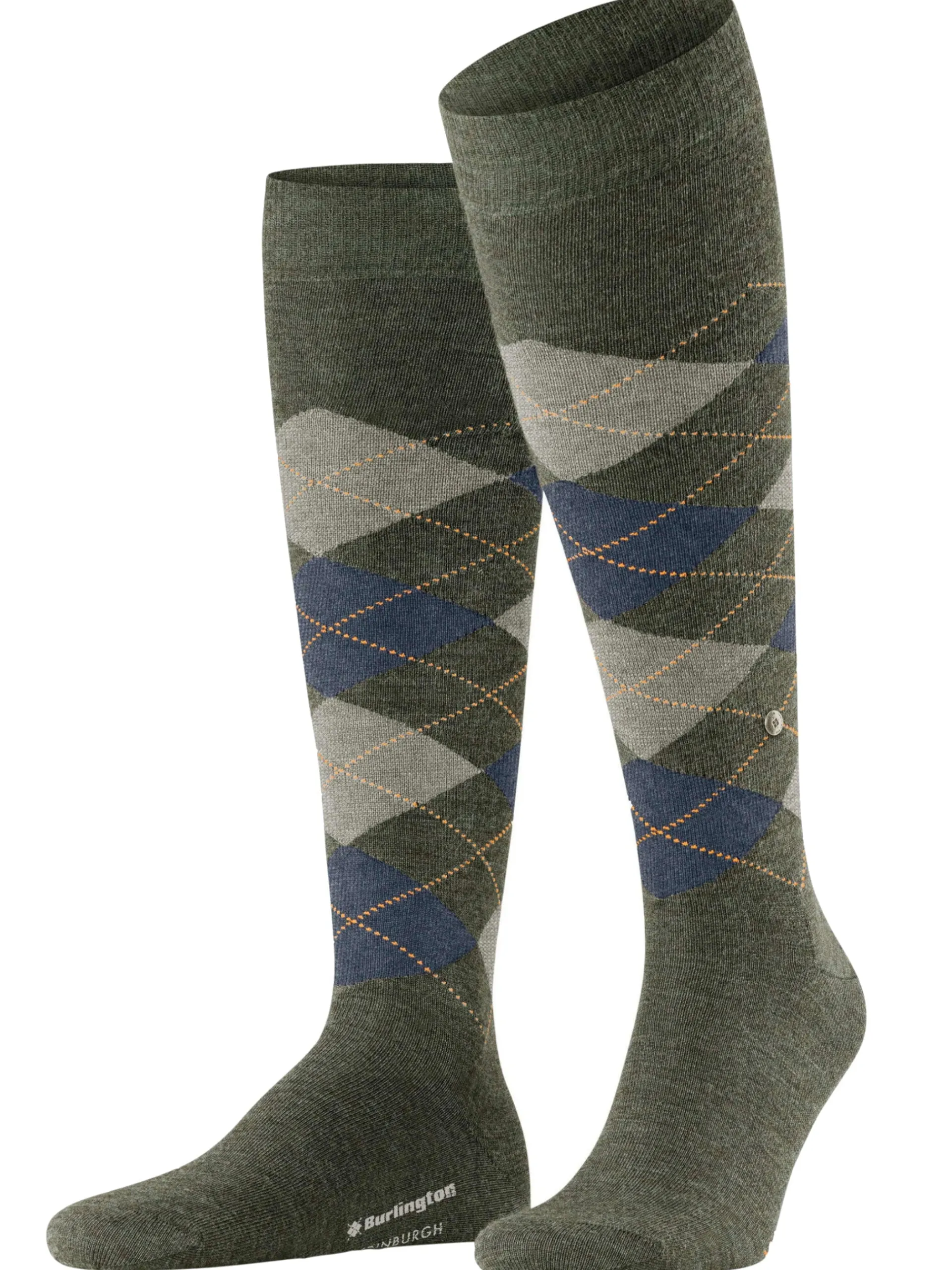 BURLINGTON Calzini*Calzini verdi militari a Rombi grigi Melange Edinburgh 270837923