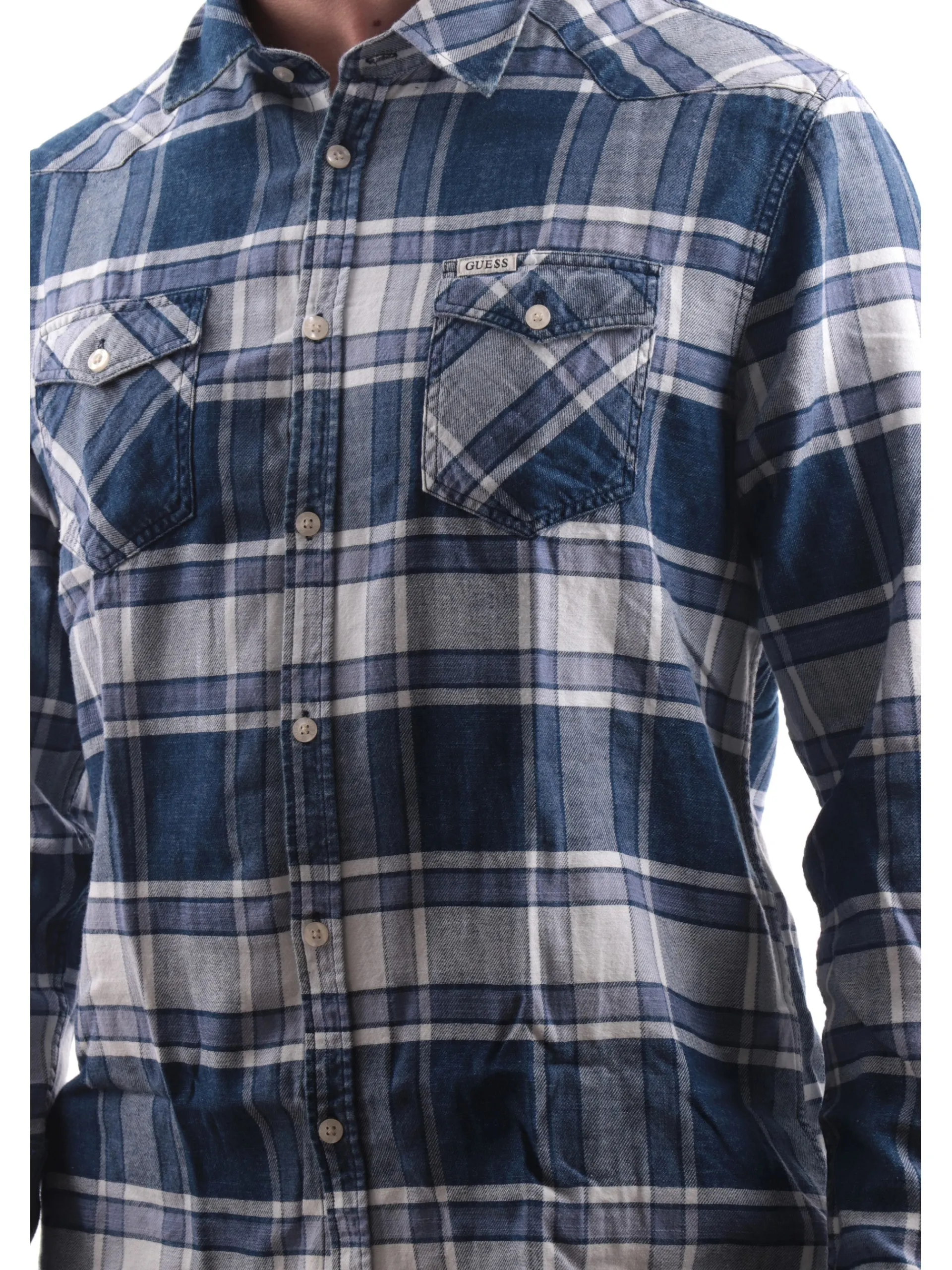 GUESS Camicie*Camicia a quadri blu da uomo Amsterdam M4YH02WGET0
