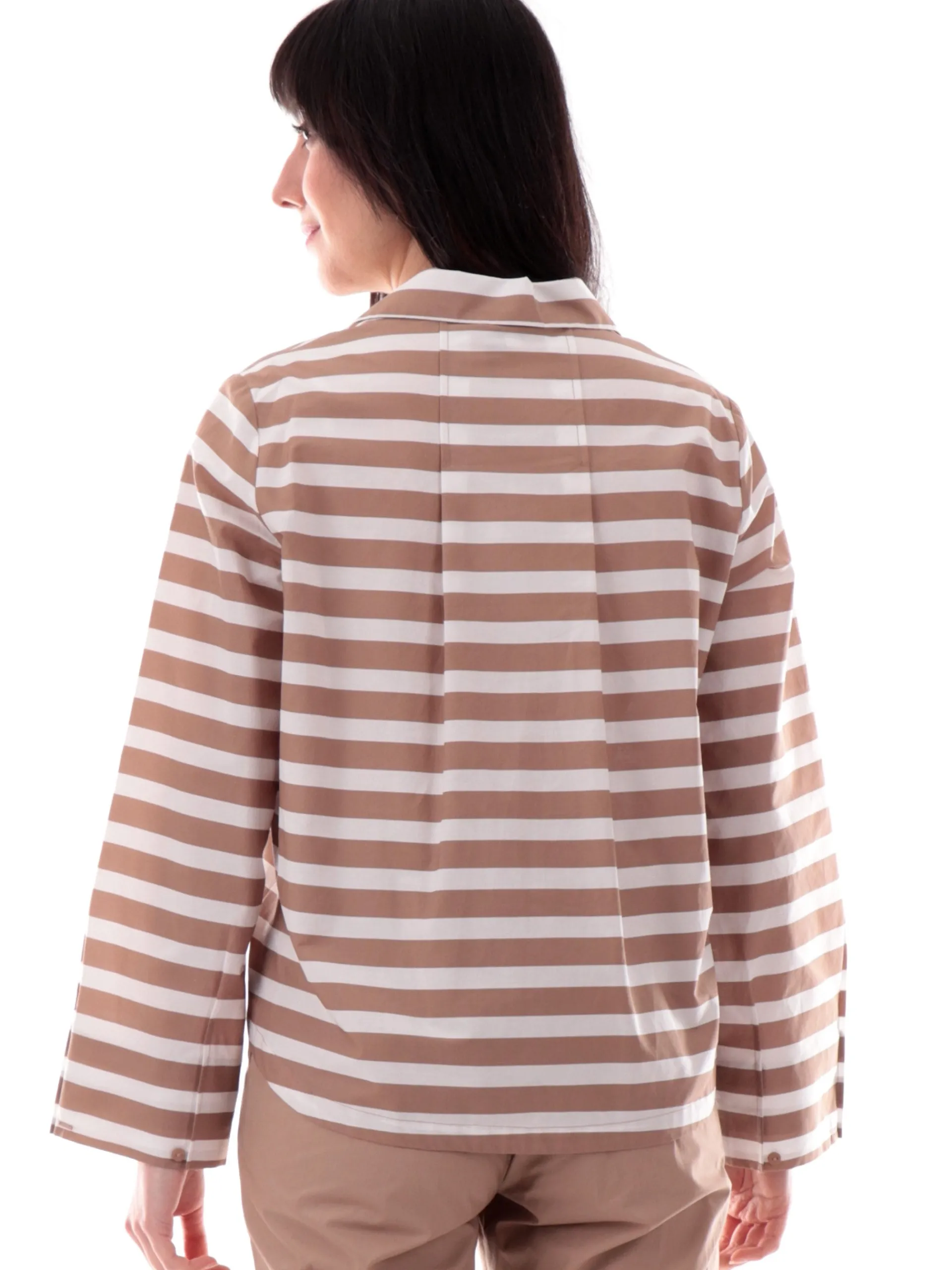 ANIS Maglie*Camicia a righe bianca e beige da donna maniche lunghe 251C1235