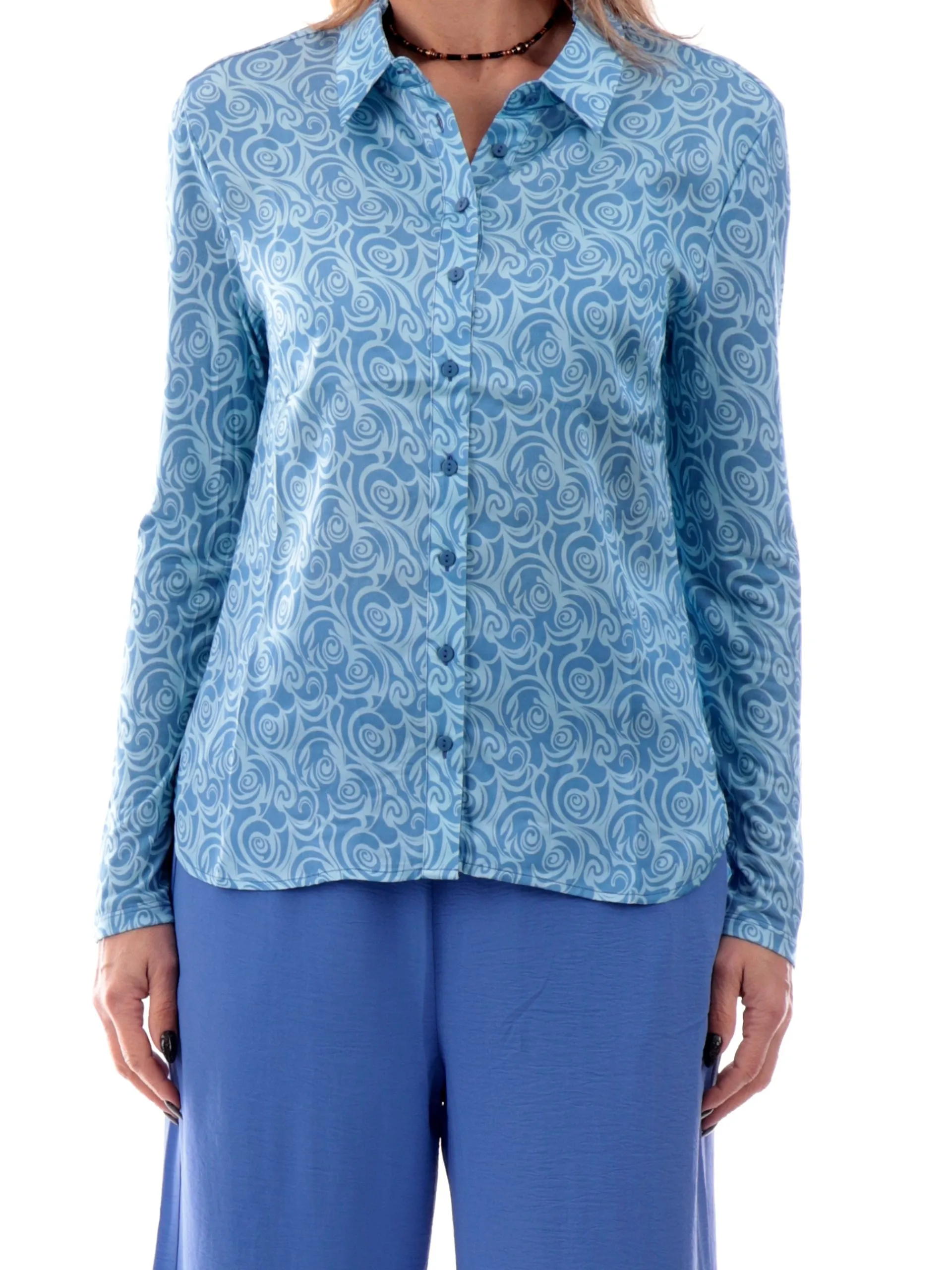 ANIS Top & Camicie*Camicia azzurra floreale da donna maniche lunghe 251W1490
