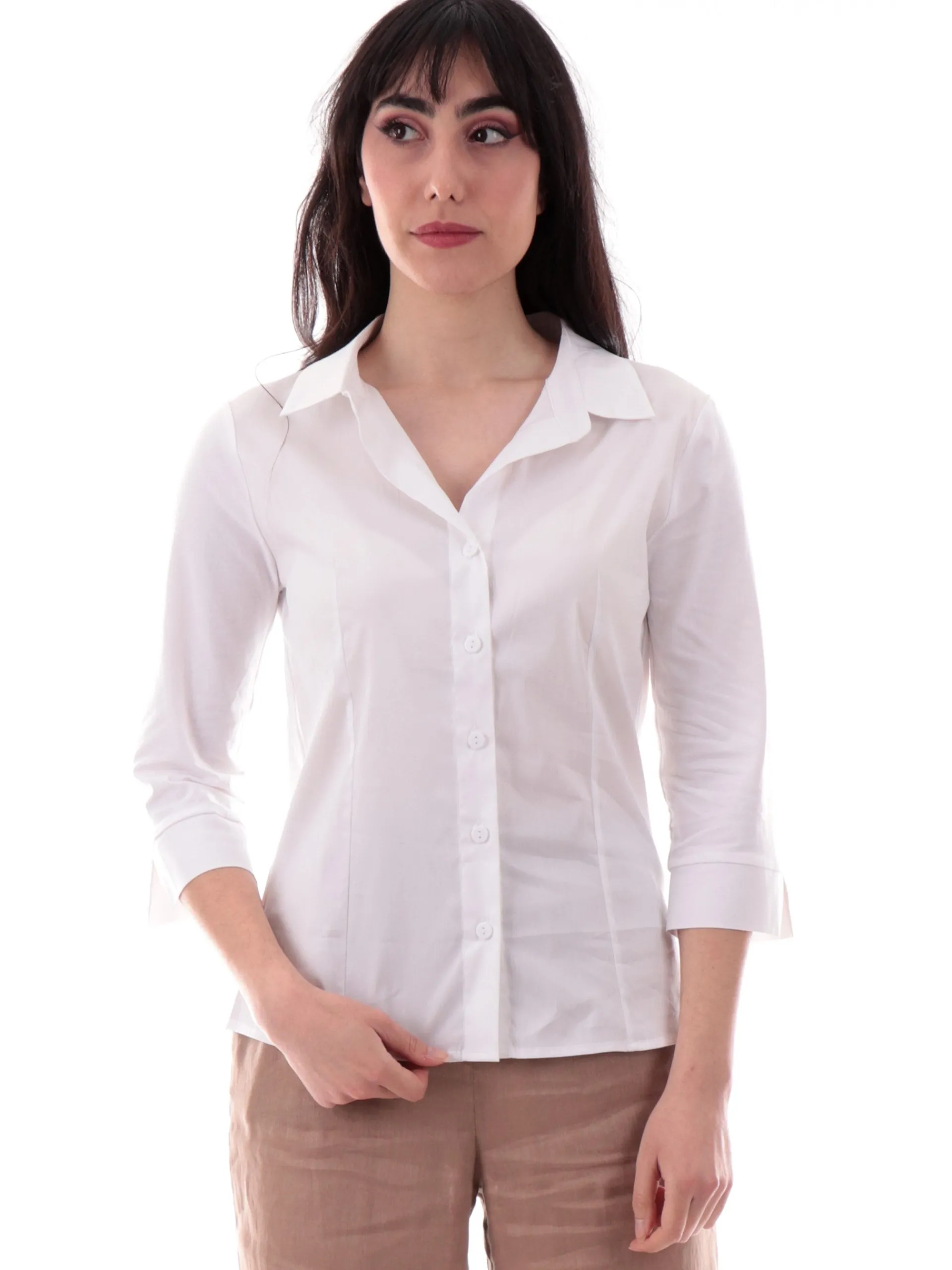 ANIS Top & Camicie*Camicia scollo a V bianca da donna maniche tre quarti 251C1065