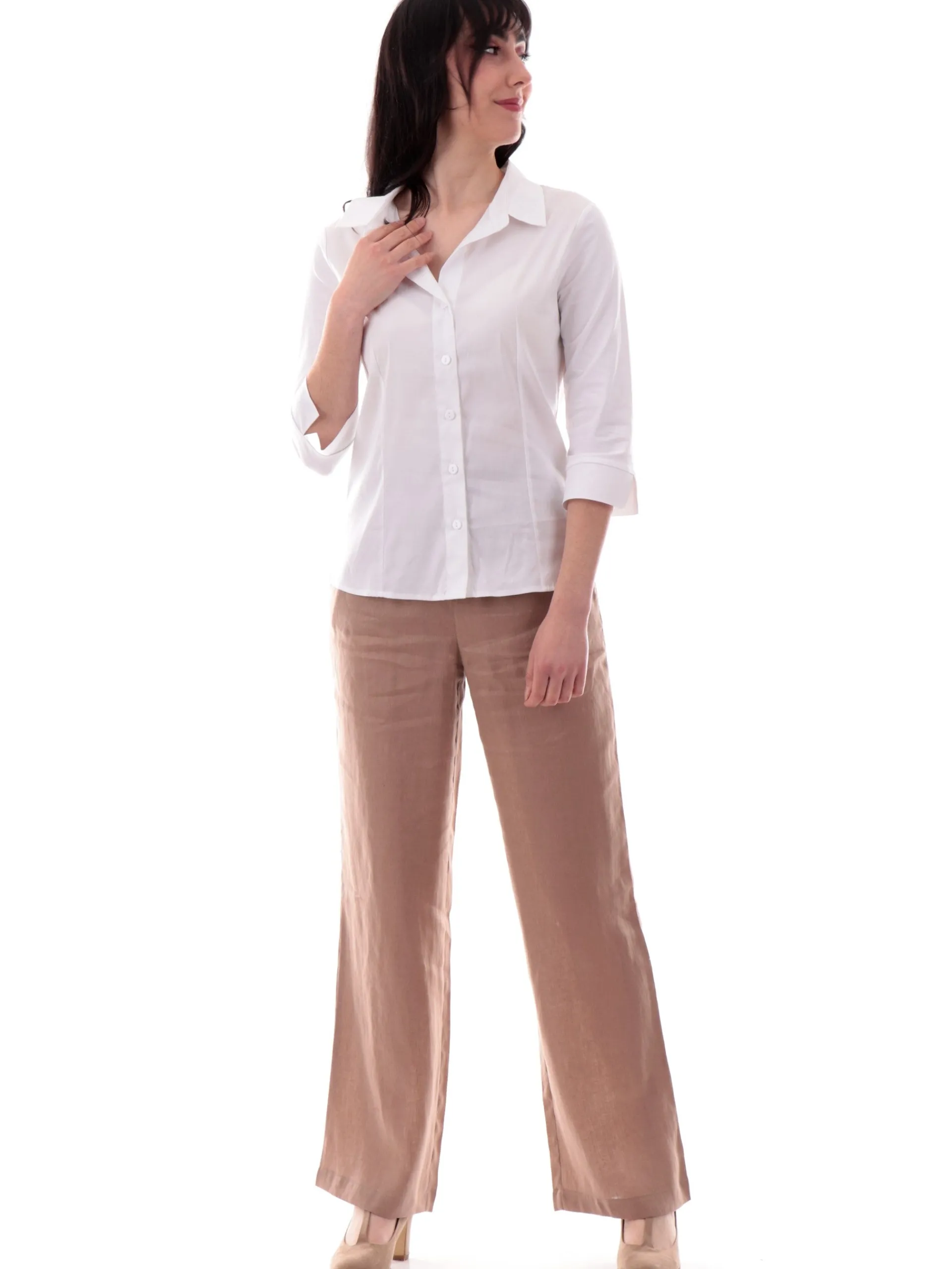 ANIS Top & Camicie*Camicia scollo a V bianca da donna maniche tre quarti 251C1065