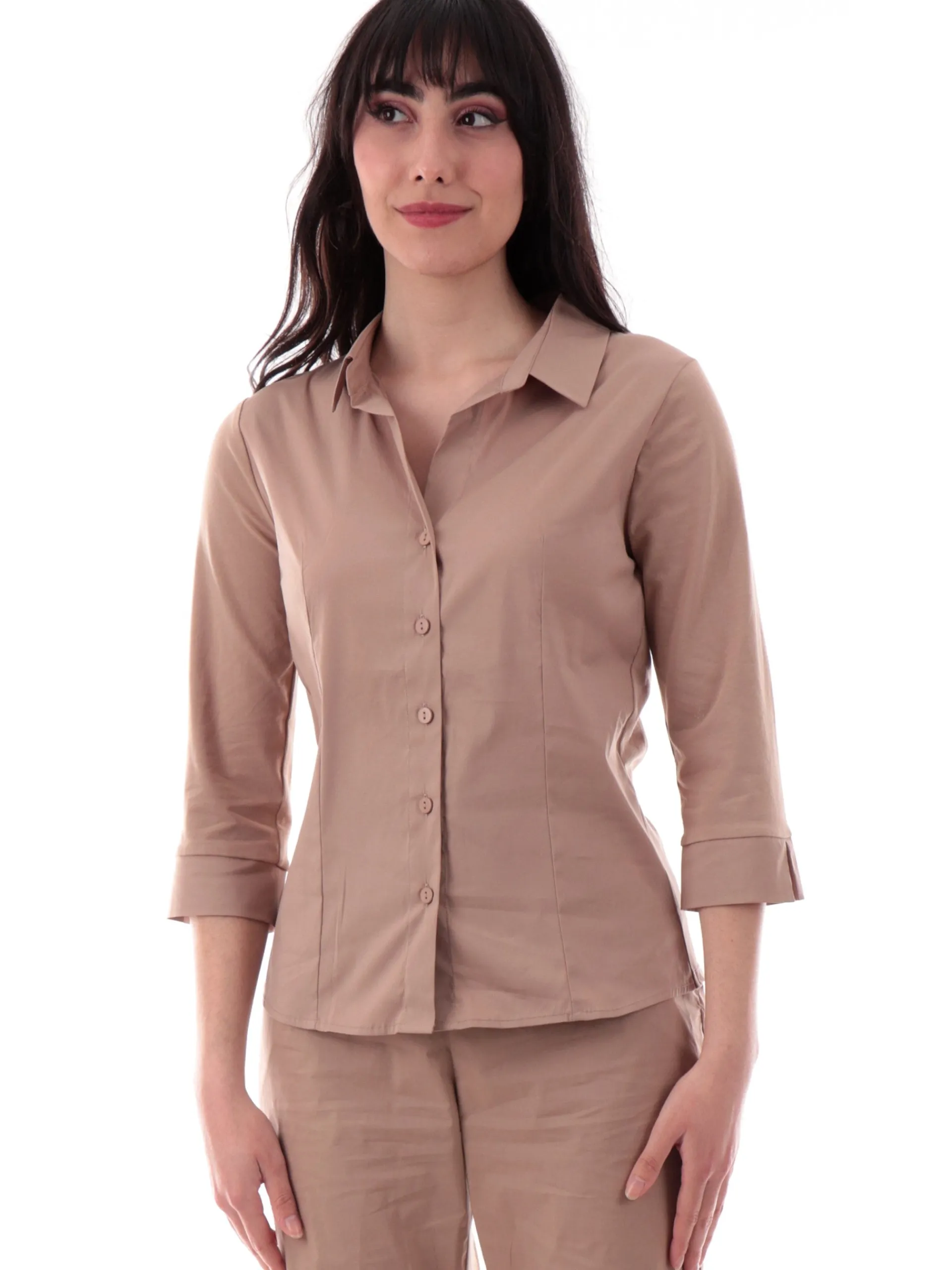ANIS Top & Camicie*Camicia scollo a V marrone da donna maniche tre quarti 251C1065