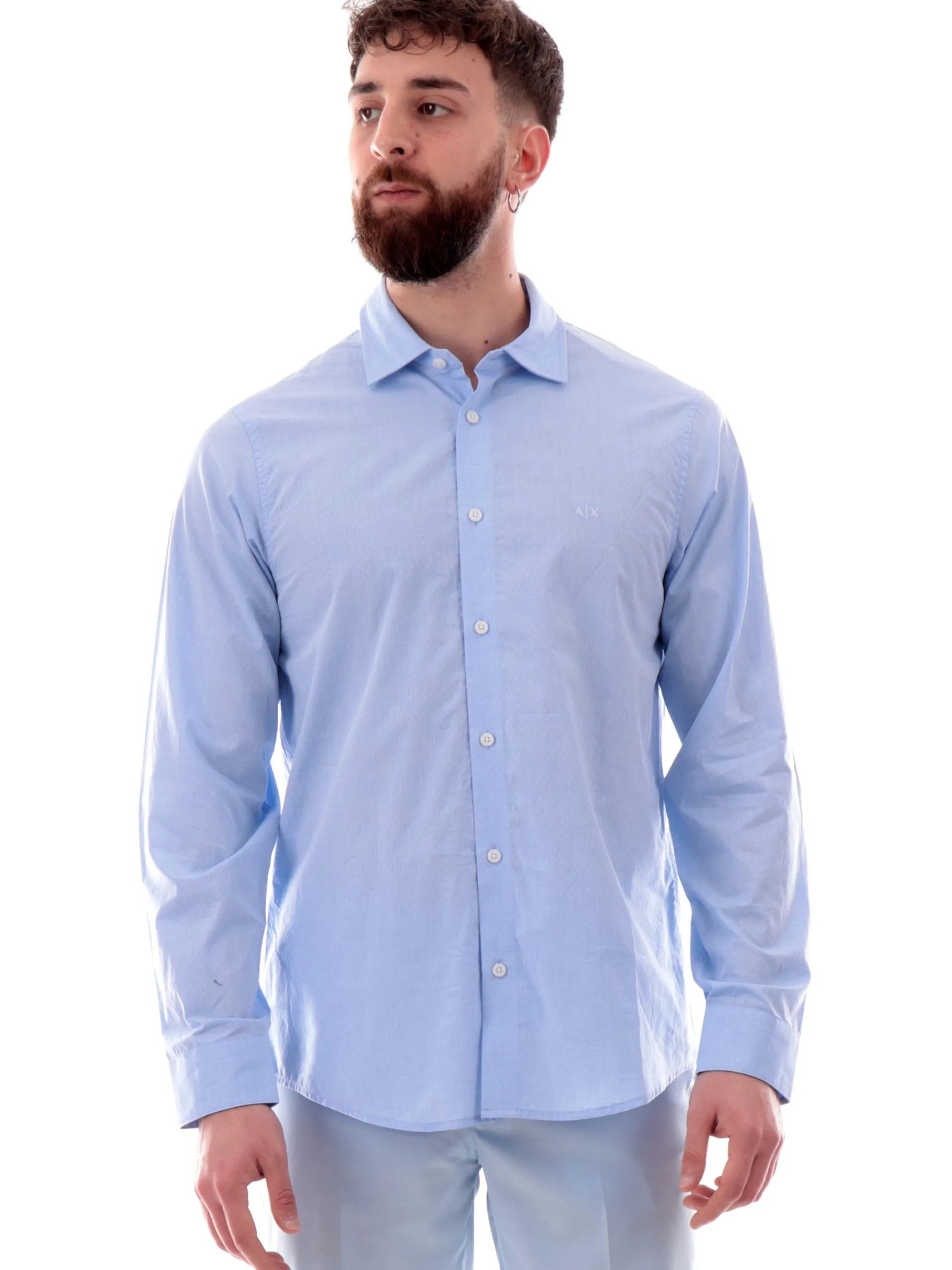 ARMANI EXCHANGE Camicie*Camicia AX celeste da uomo logo AX ricamato fantasia geo XM000714AF13207