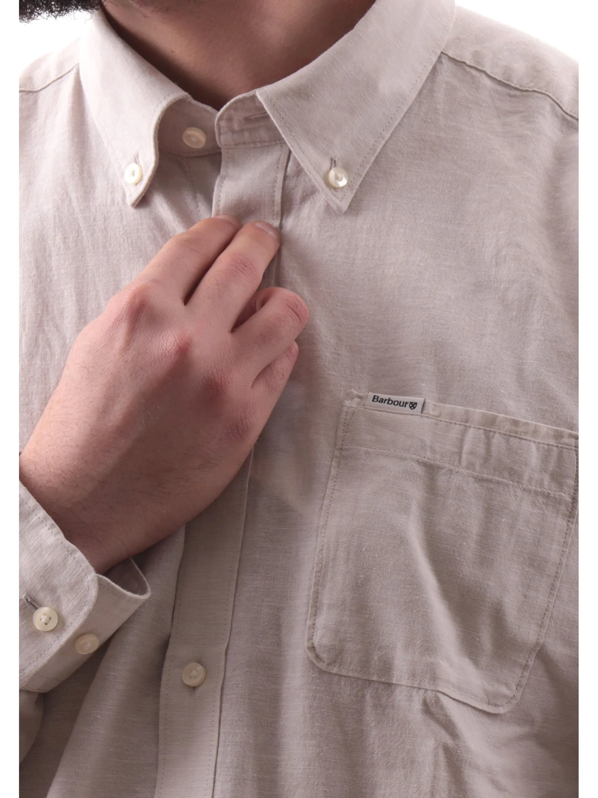 BARBOUR Camicie*Camicia beige Nelson da uomo in lino MSH5090
