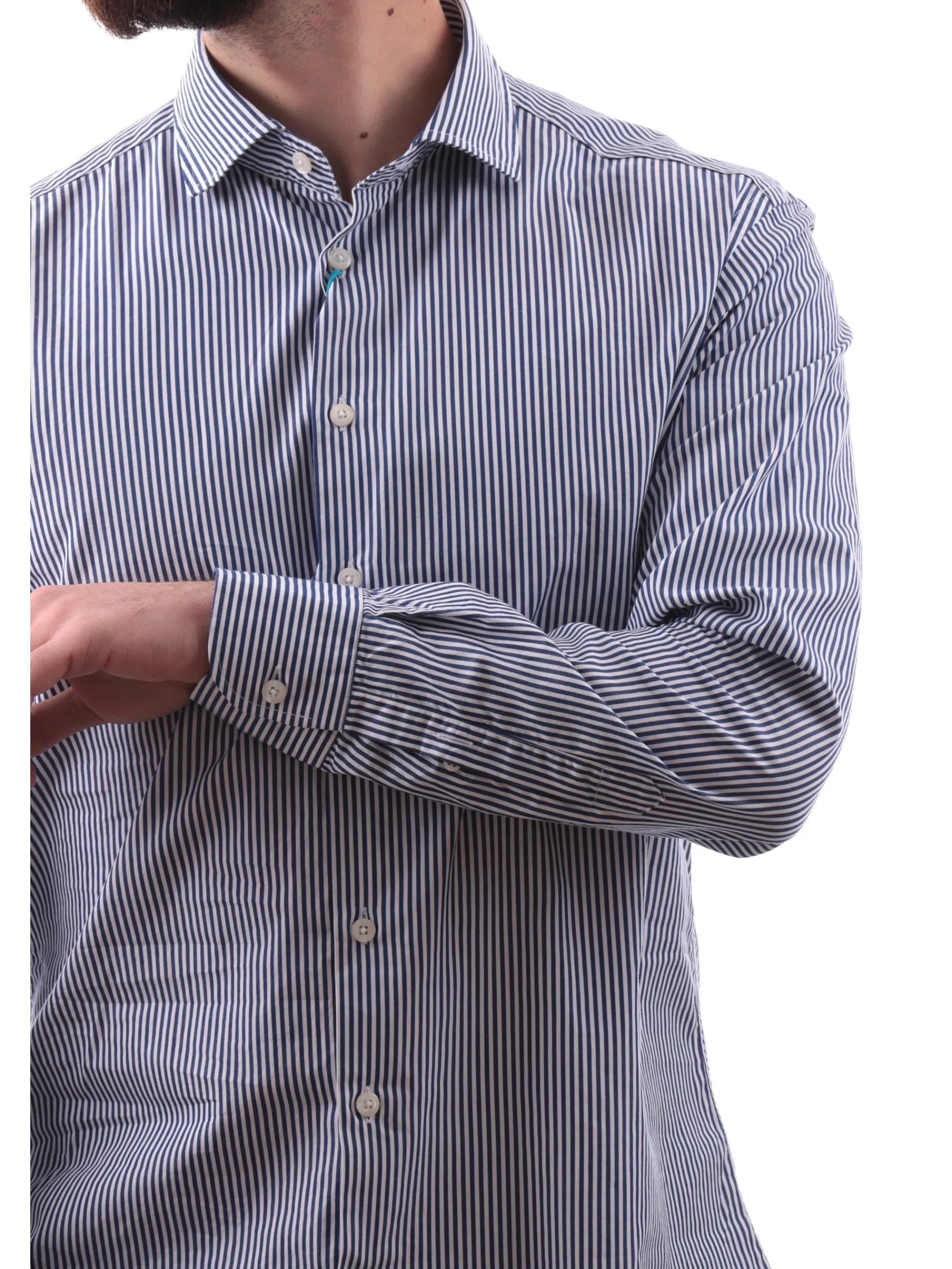 BASTONCINO Camicie*Camicia a righe blu da uomo 100% cotone B1702
