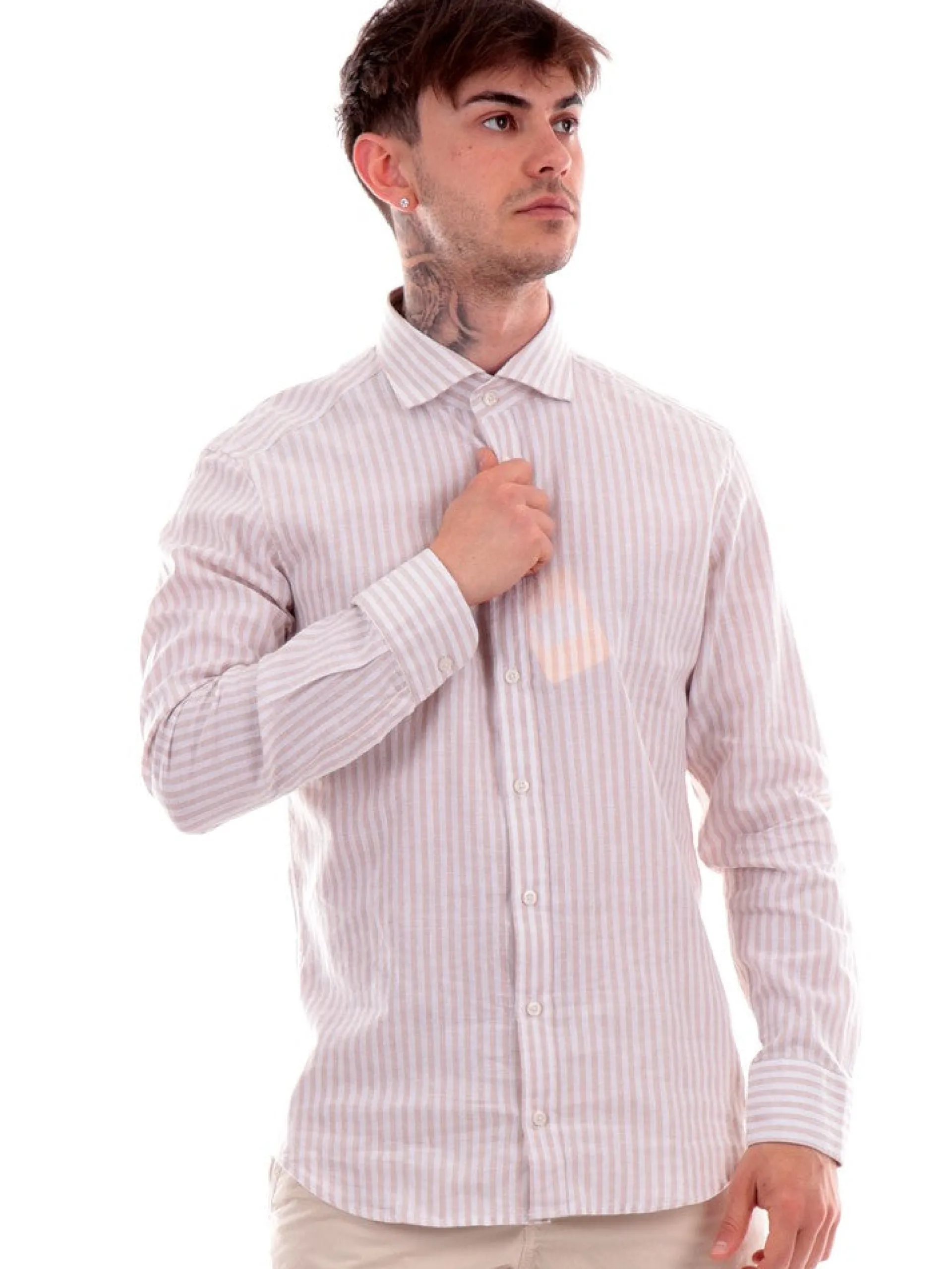 BASTONCINO Camicie*Camicia bianca a righe da uomo 111