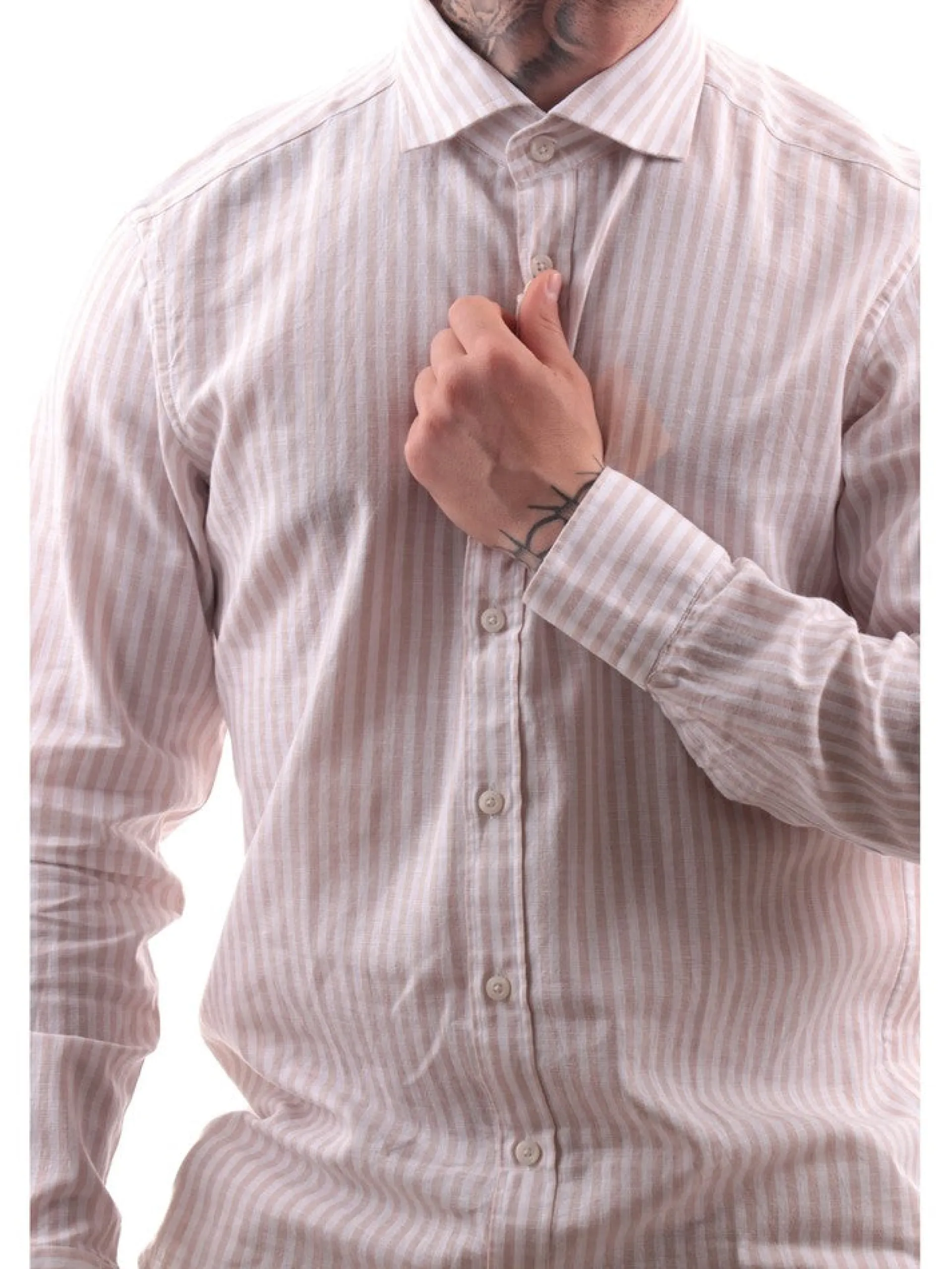 BASTONCINO Camicie*Camicia bianca a righe da uomo 111