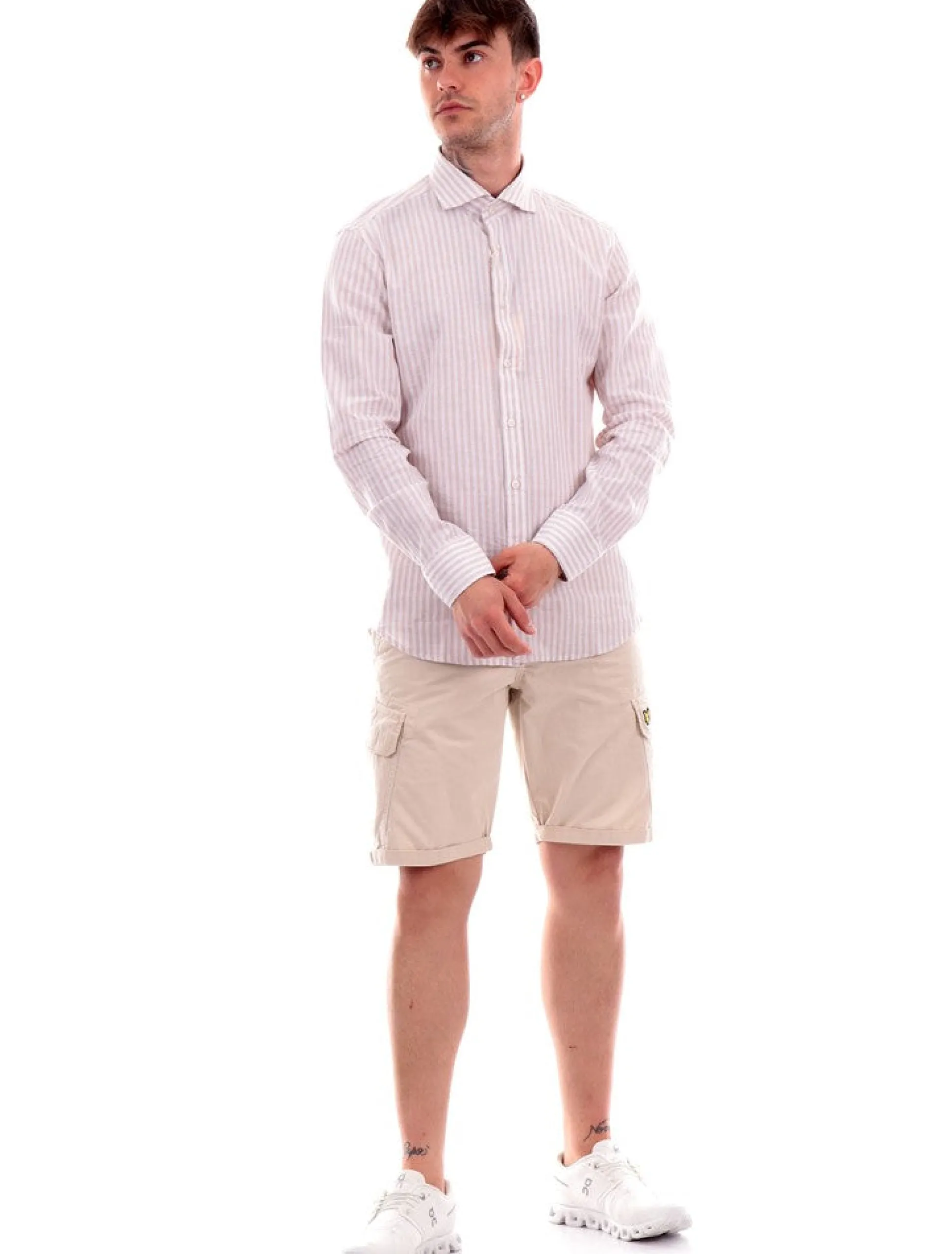 BASTONCINO Camicie*Camicia bianca a righe da uomo 111