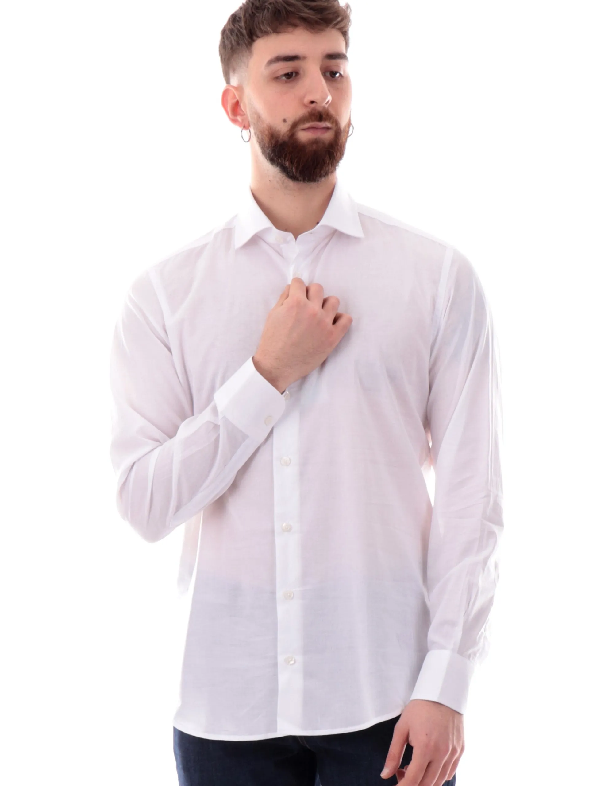 BASTONCINO Camicie*Camicia bianca 100% cotone da uomo maniche lunghe 43511