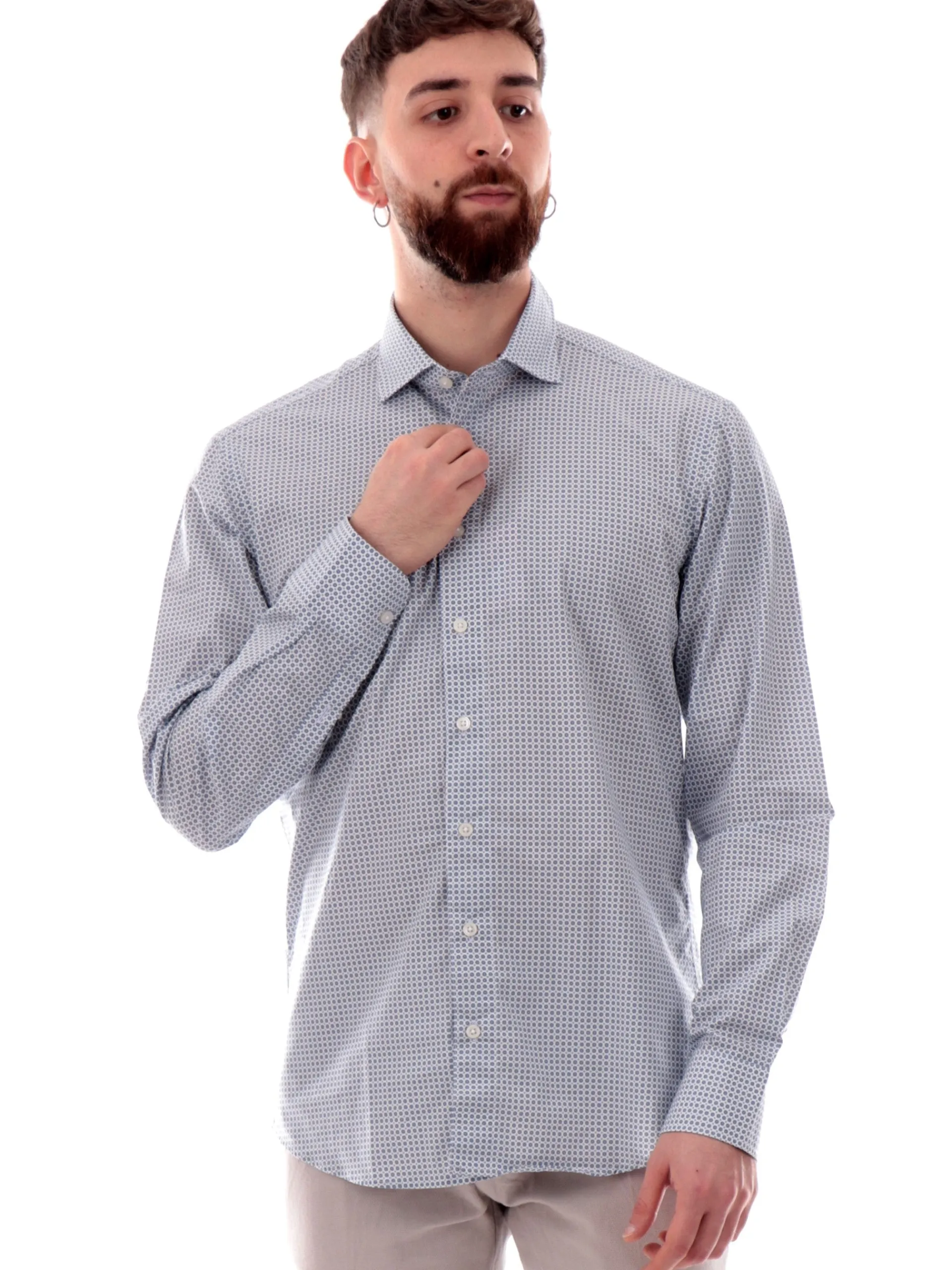 BASTONCINO Camicie*Camicia bianca fantasia geo da uomo 42351