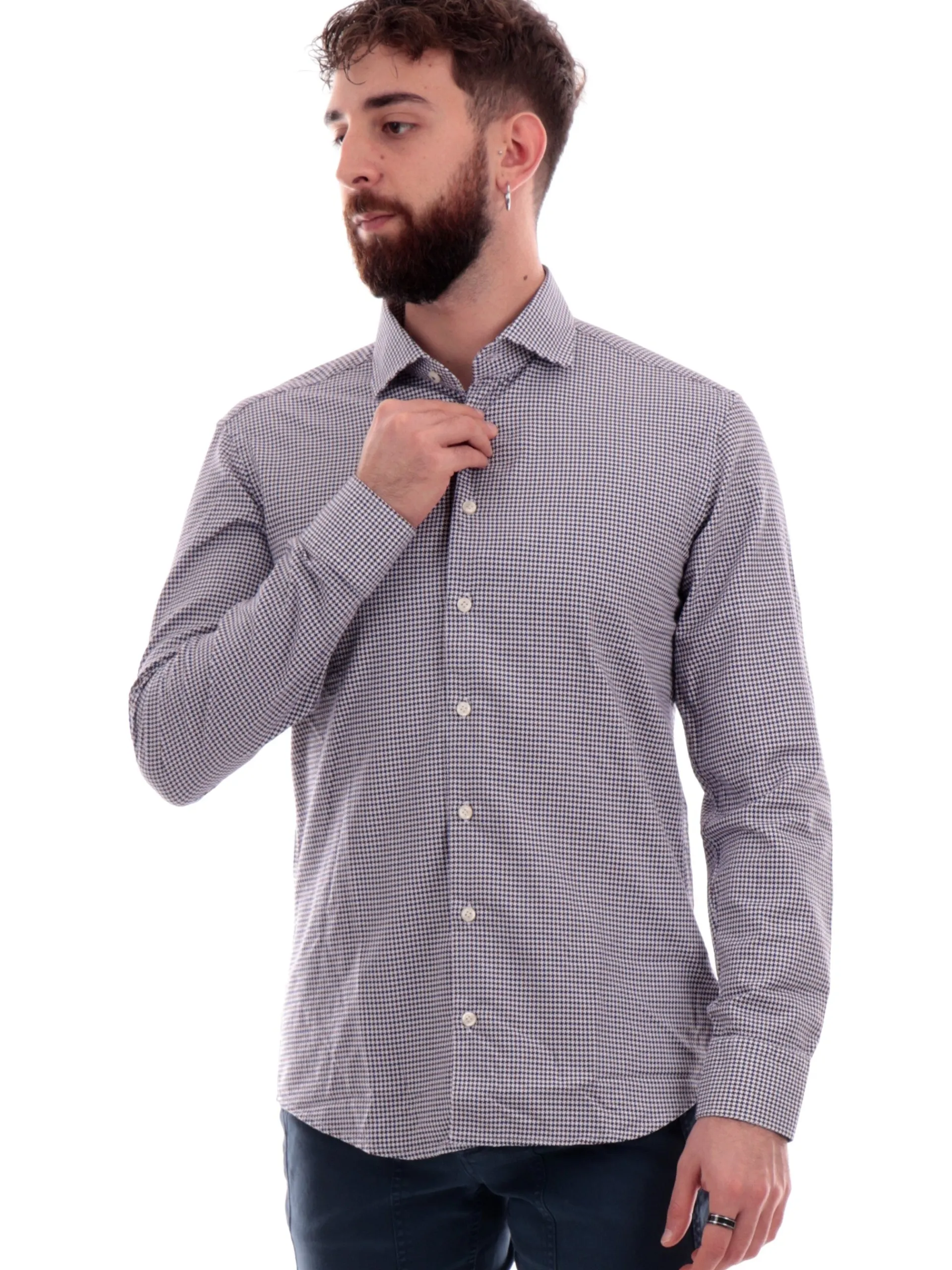 BASTONCINO Camicie*Camicia bianca fantasia pied de poule da uomo 401