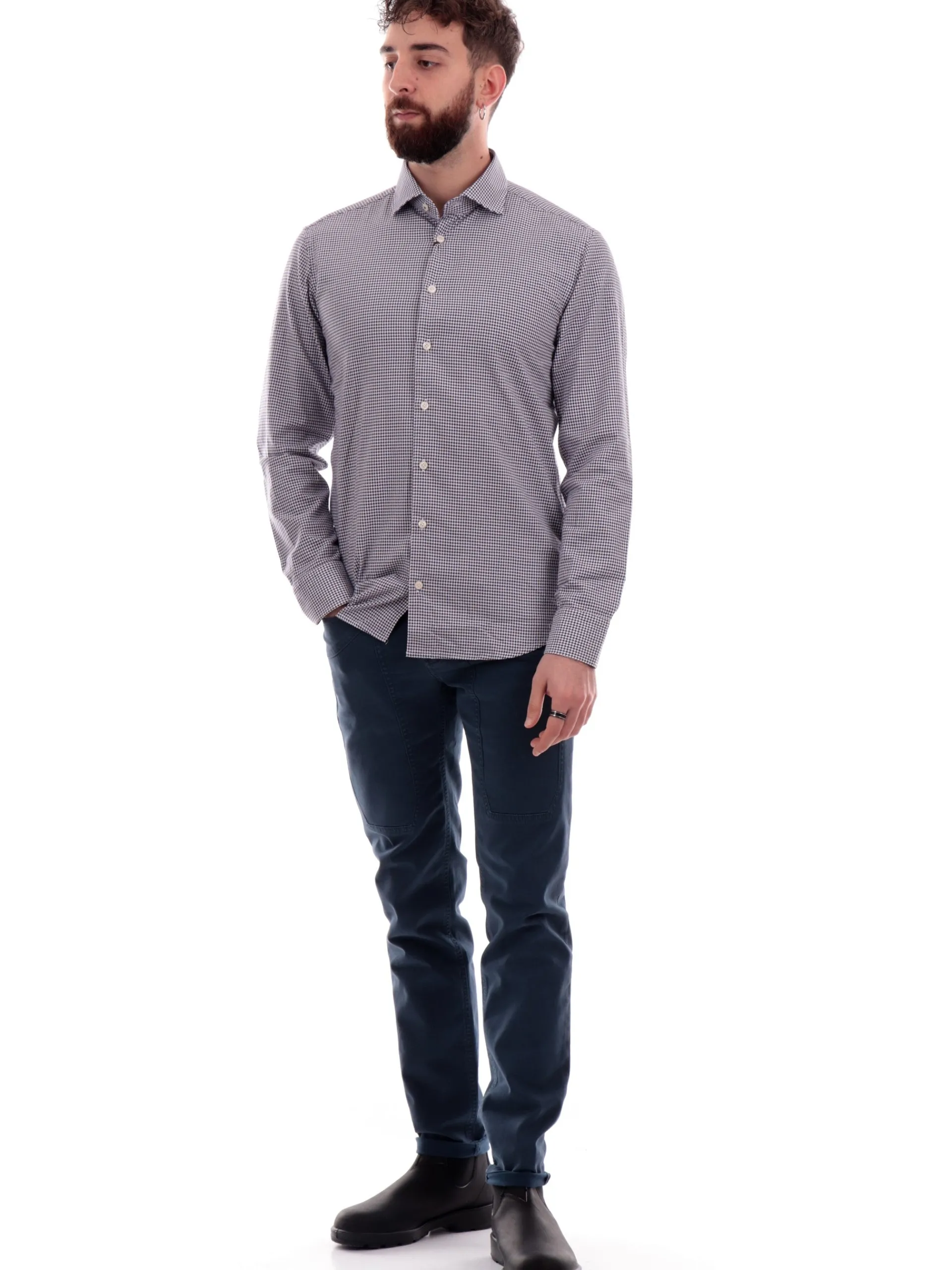 BASTONCINO Camicie*Camicia bianca fantasia pied de poule da uomo 401