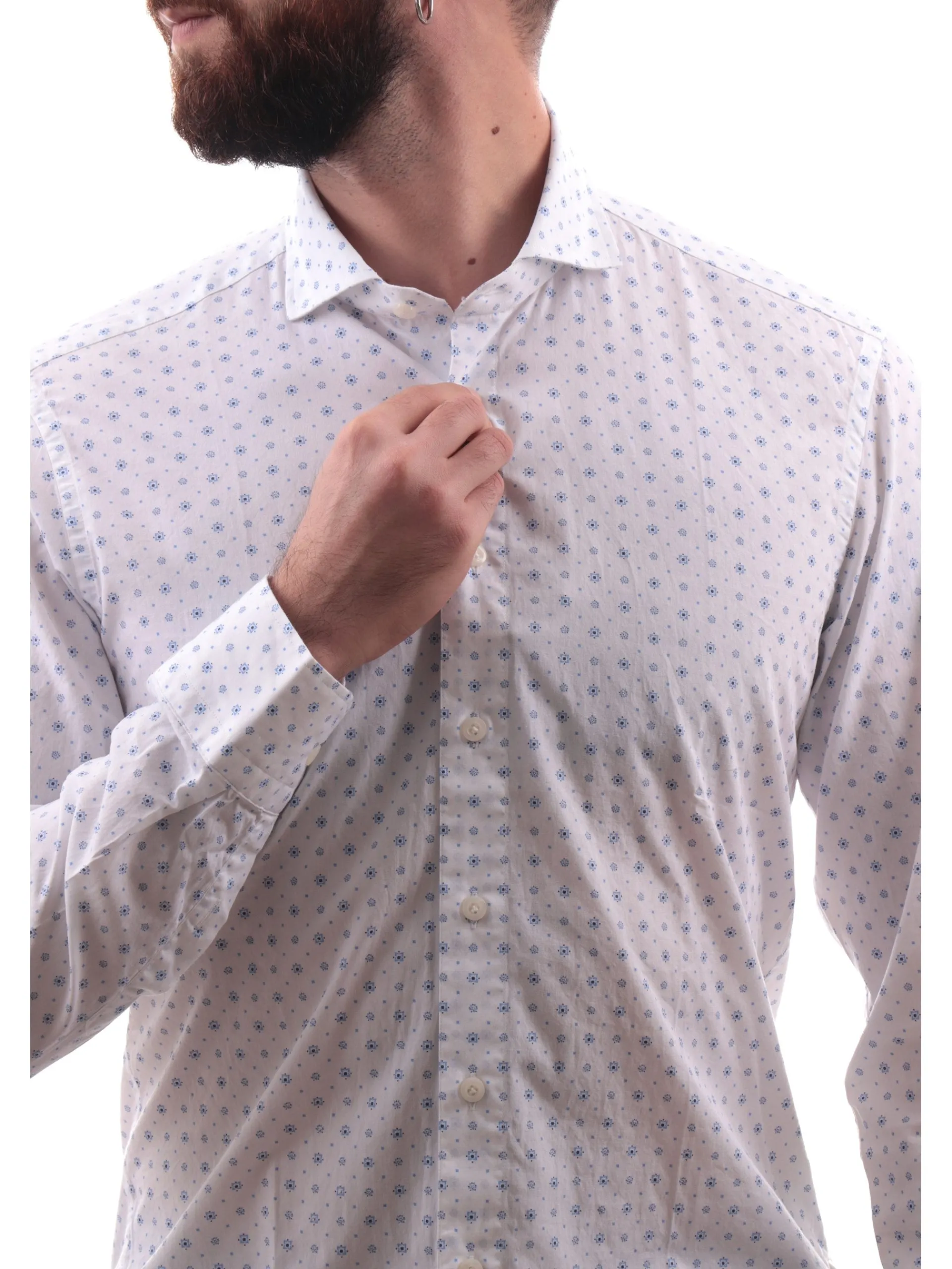 BASTONCINO Camicie*Camicia bianca fantasia geo blu da uomo 401