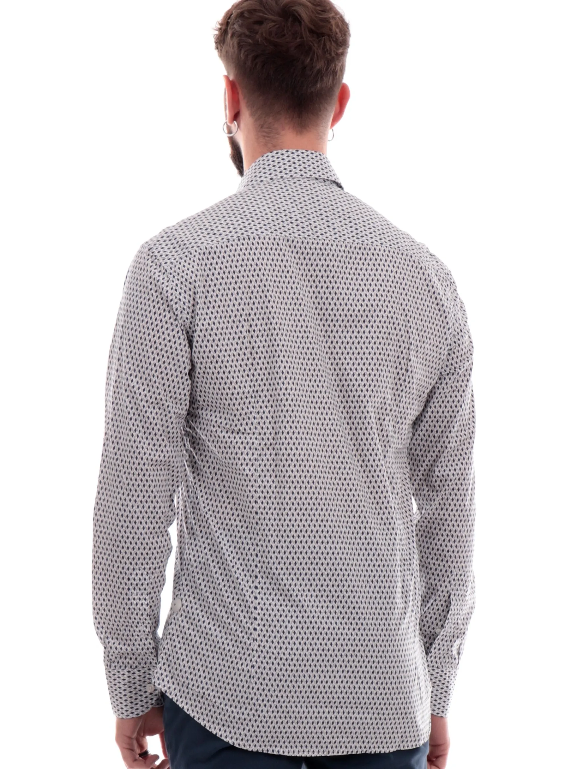 BASTONCINO Camicie*Camicia bianca fantasia geo rombi blu da uomo 4086