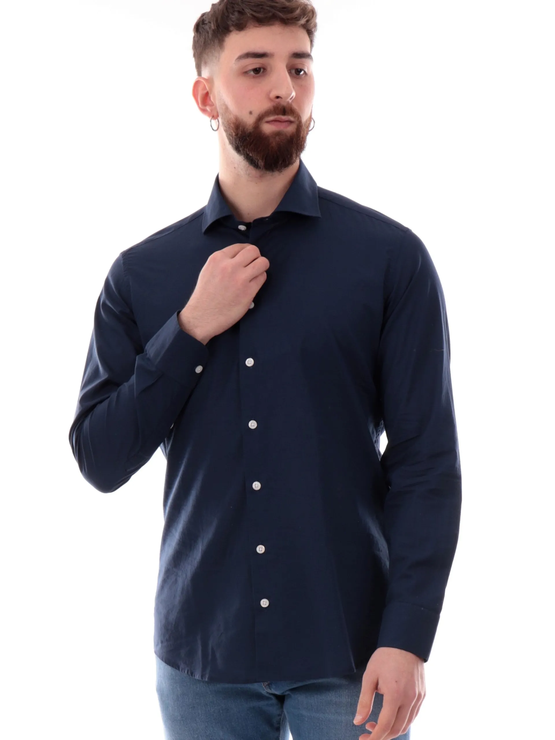 BASTONCINO Camicie*Camicia blu 100% cotone da uomo maniche lunghe 43517