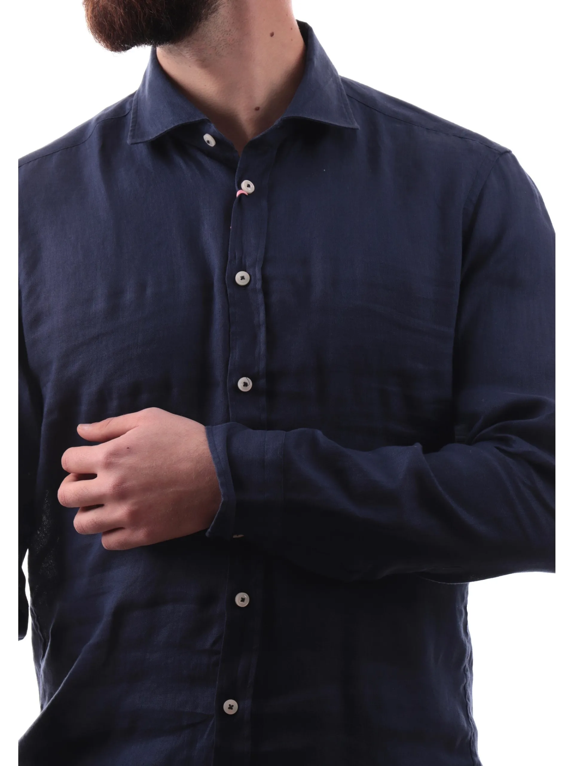 BASTONCINO Camicie*Camicia blu 100% lino da uomo maniche lunghe B05023