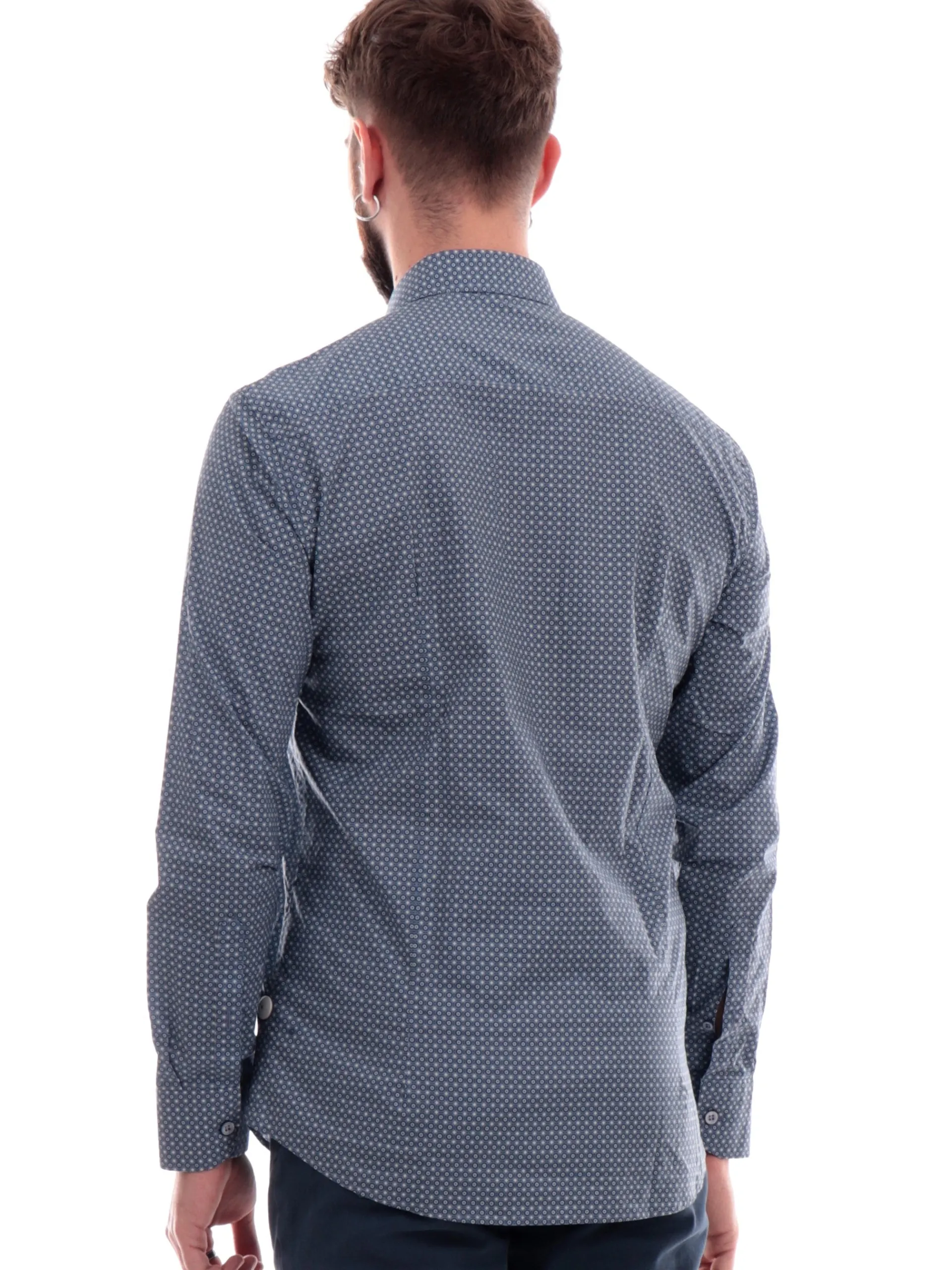 BASTONCINO Camicie*Camicia blu fantasia geo da uomo 406