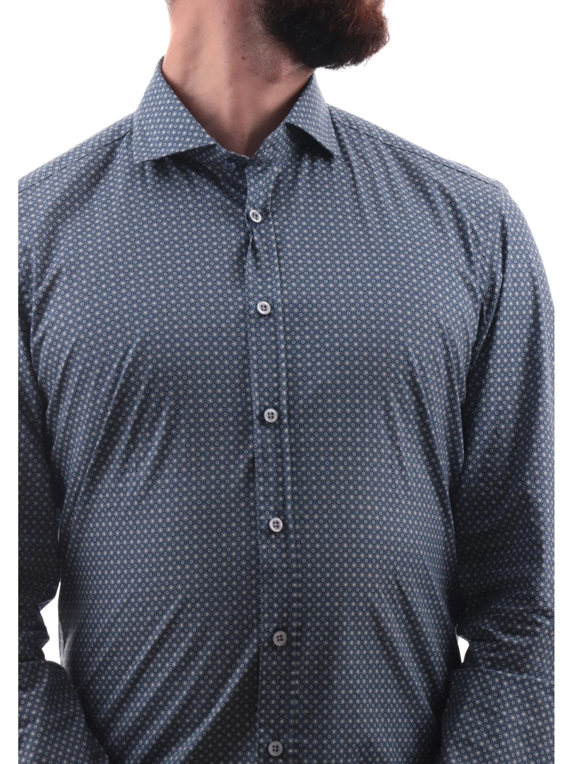 BASTONCINO Camicie*Camicia blu fantasia geo da uomo 406