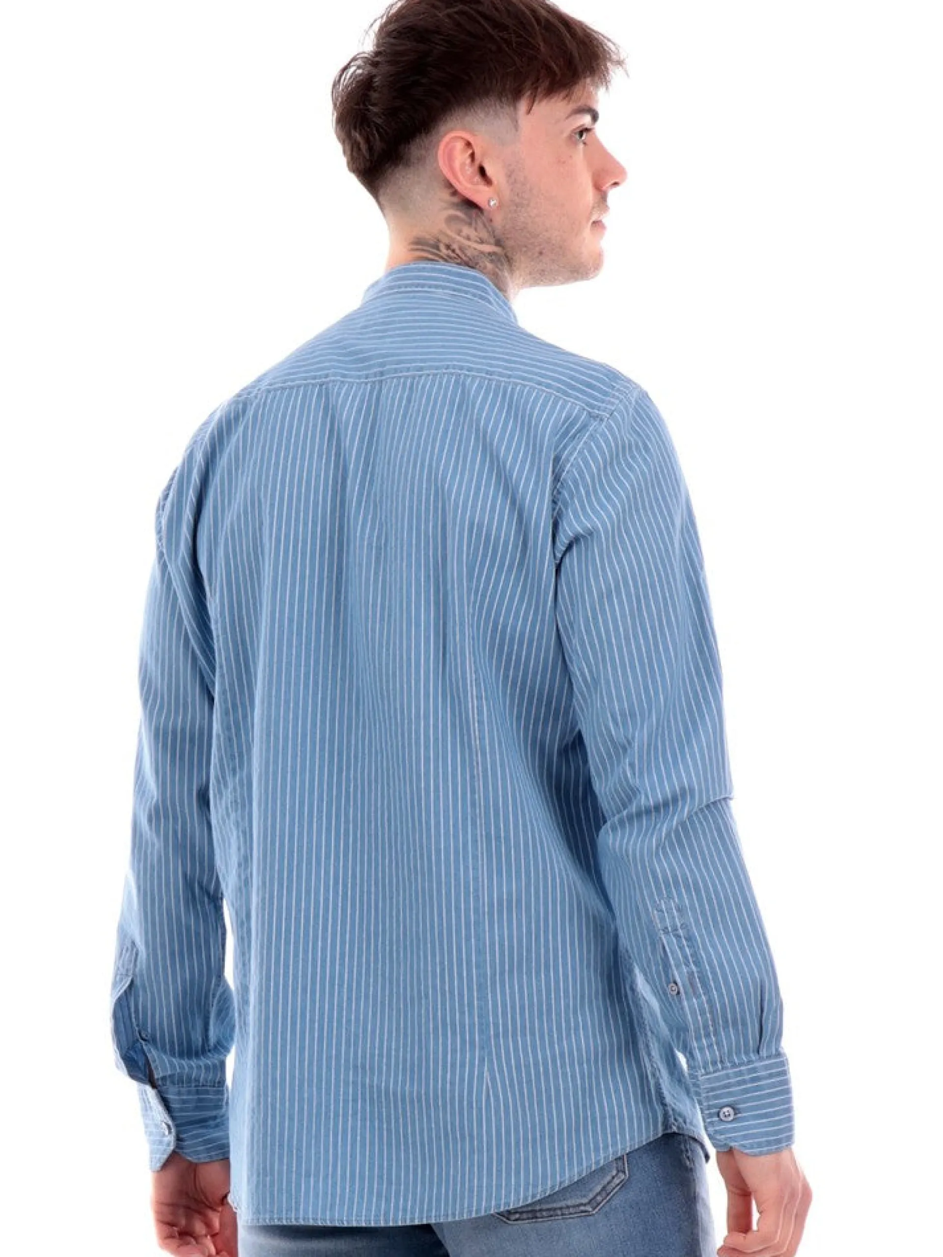 BASTONCINO Camicie*Camicia blu jeans da uomo a righe 272