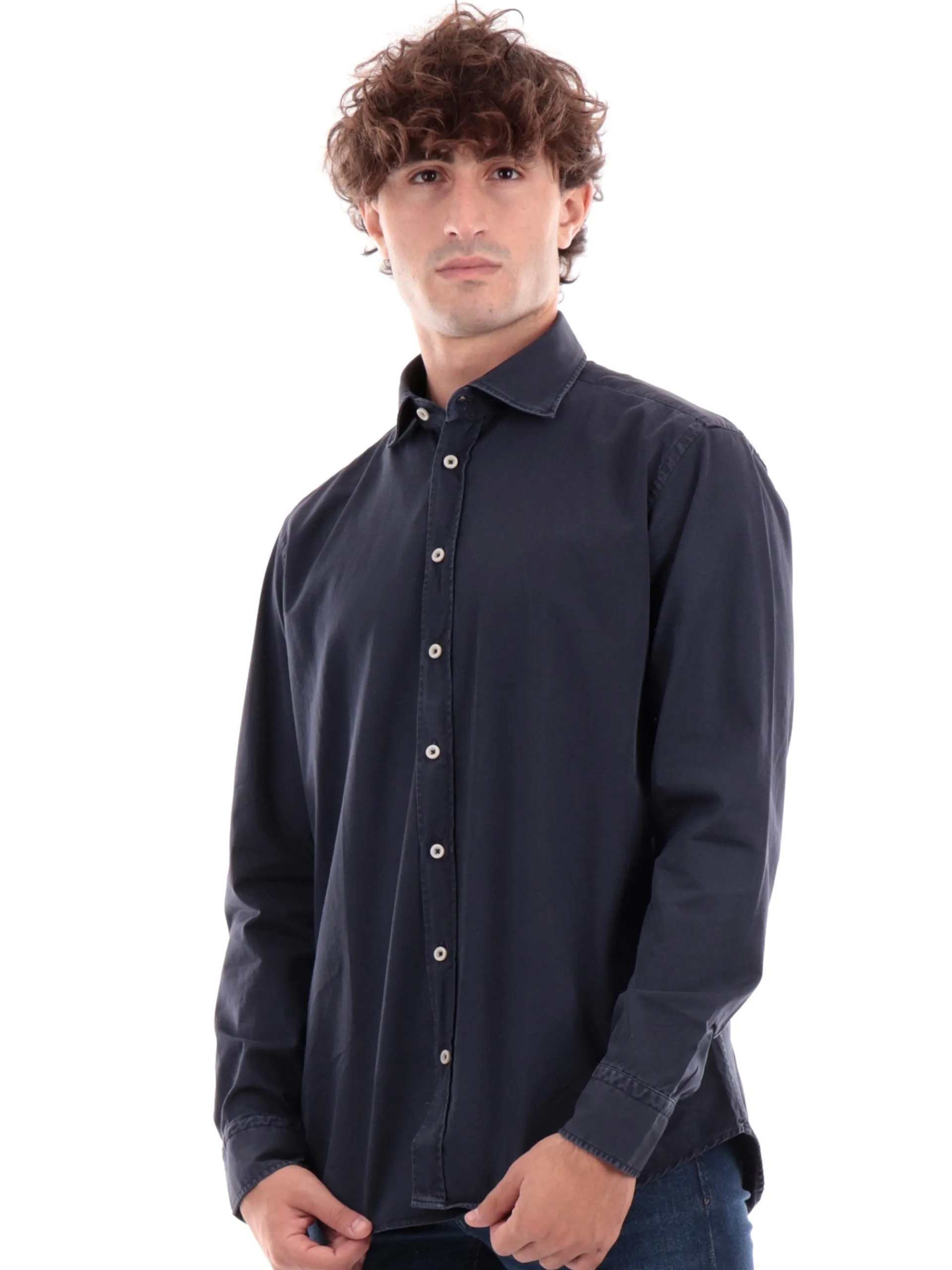 BASTONCINO Camicie*Camicia blu washed da uomo 137912
