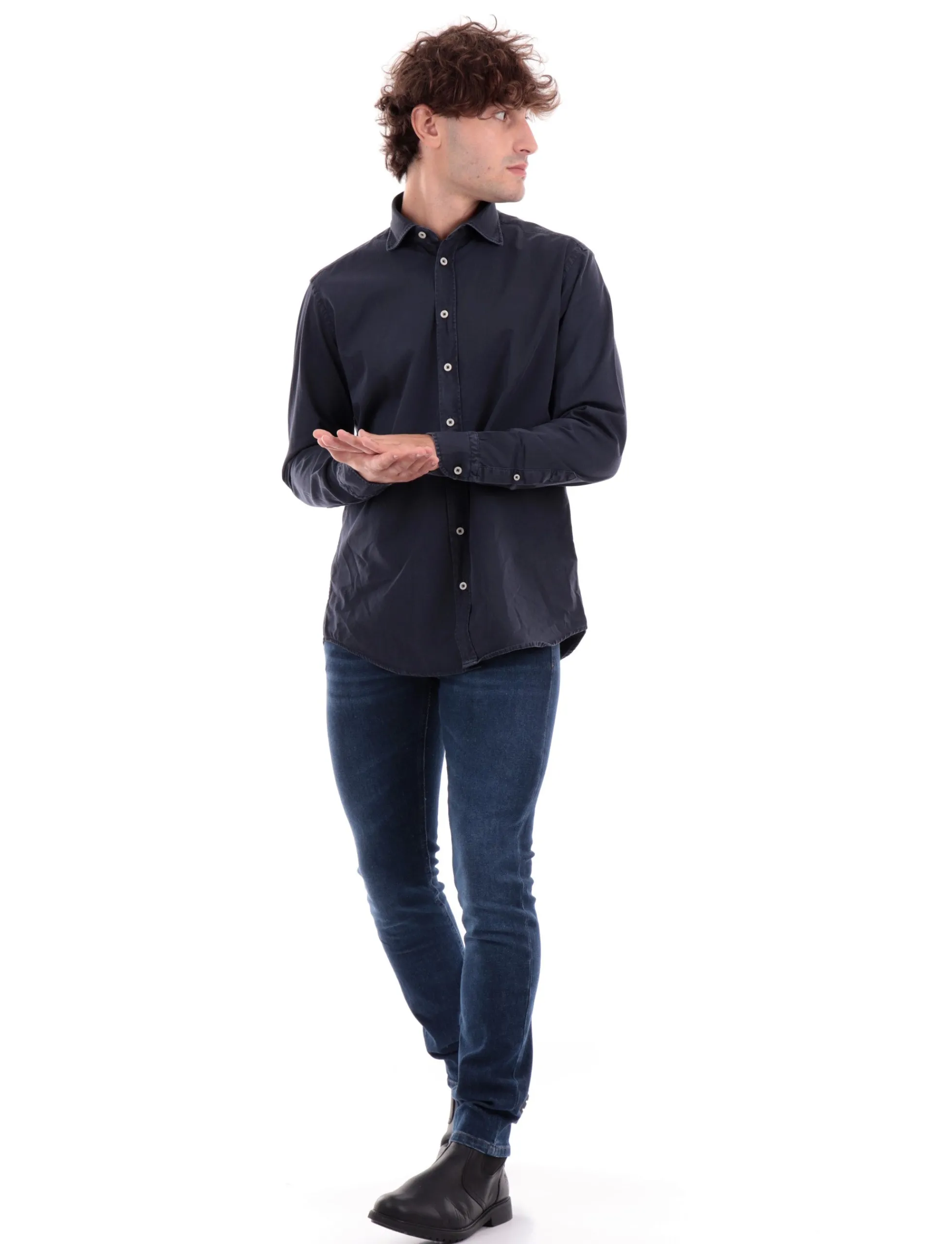 BASTONCINO Camicie*Camicia blu washed da uomo 137912