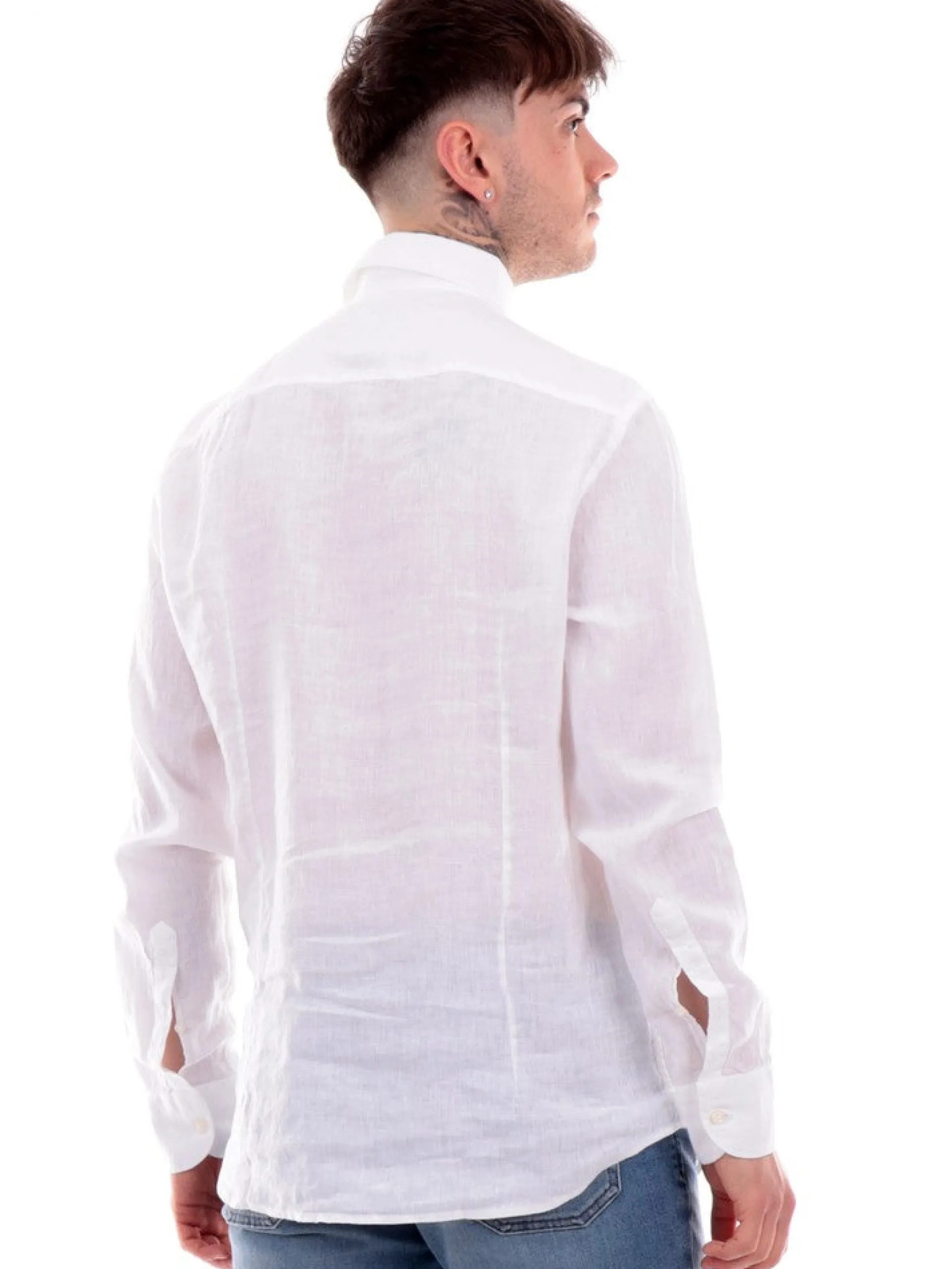 BASTONCINO Camicie*Camicia da uomo Bianca in Lino B050