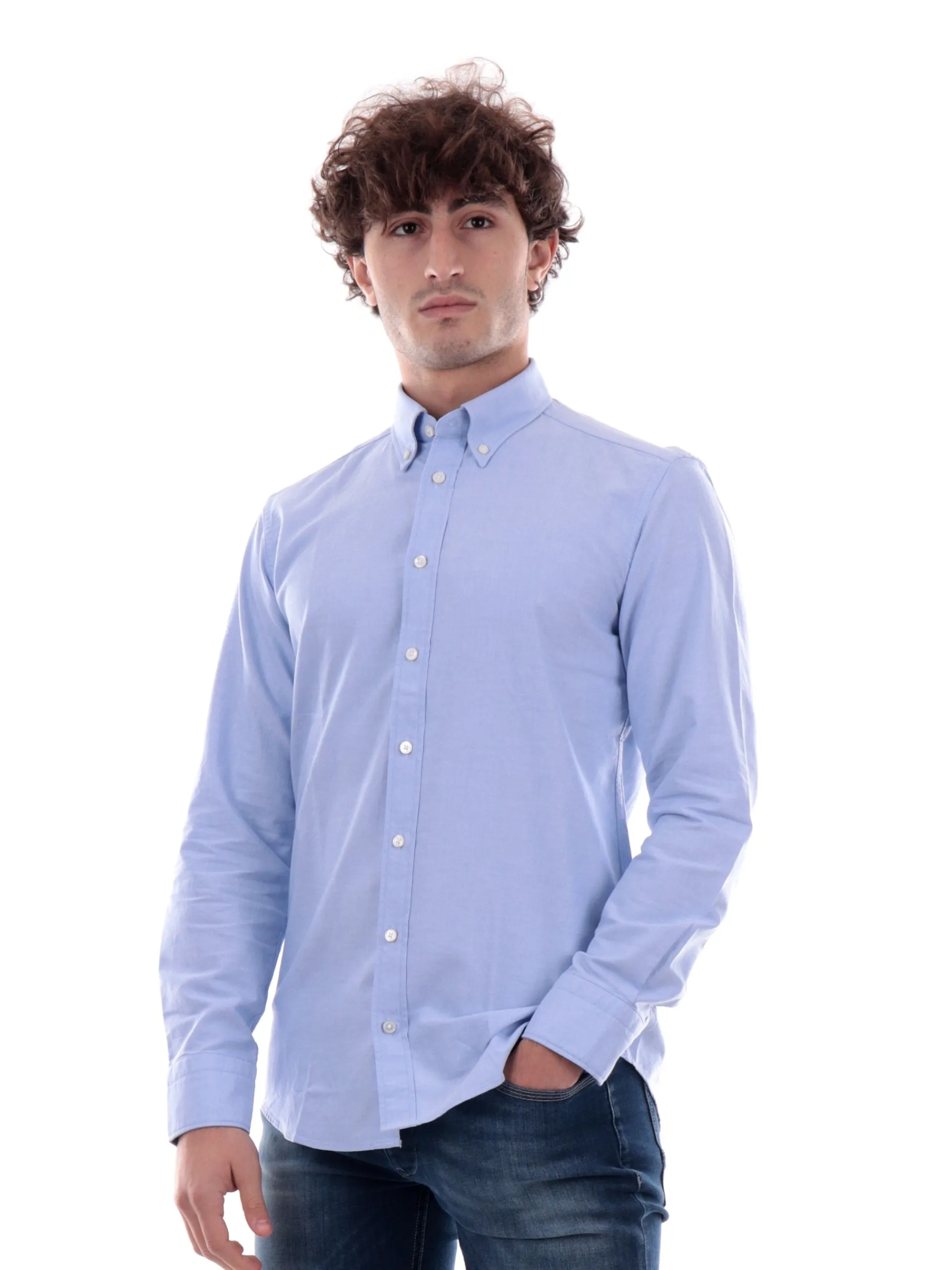 BASTONCINO Camicie*Camicia da uomo celeste OXFORDW